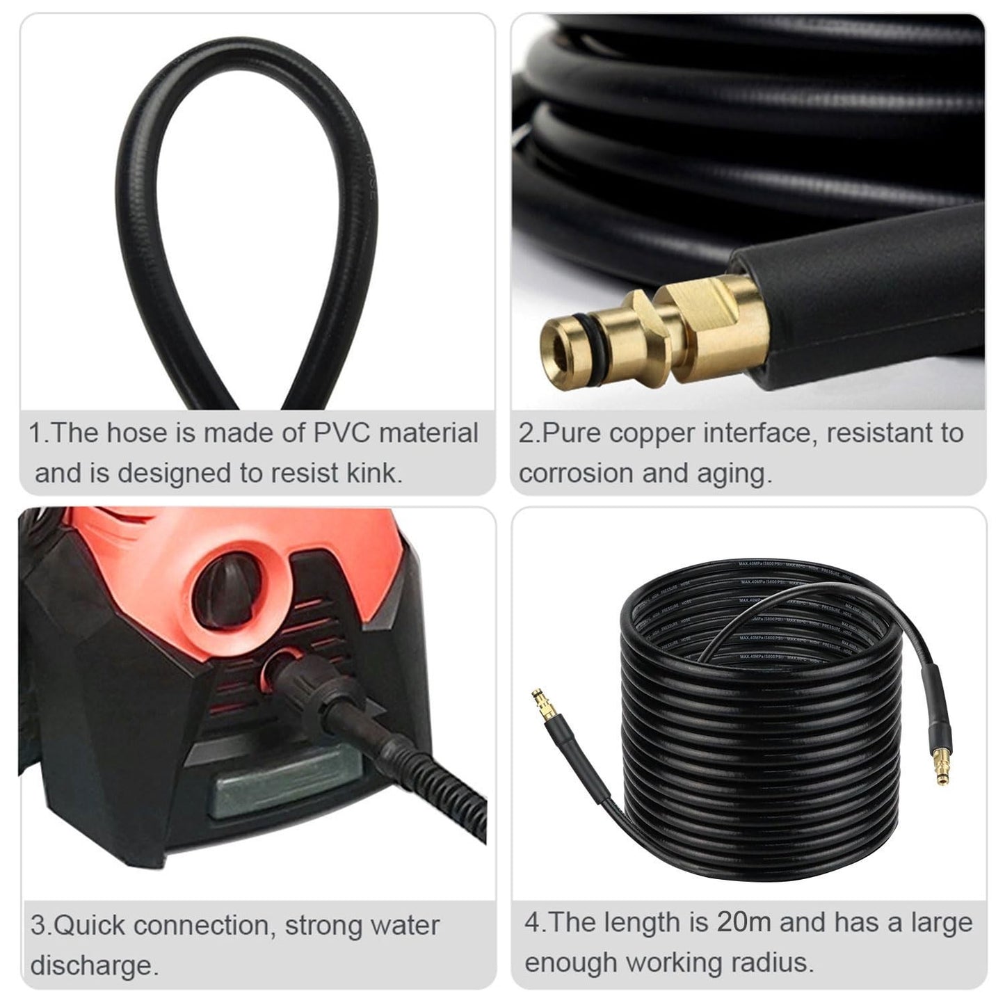 Pressure Washer Hose 20m 5800PSI High Pressure Replacement Hose – Quick
