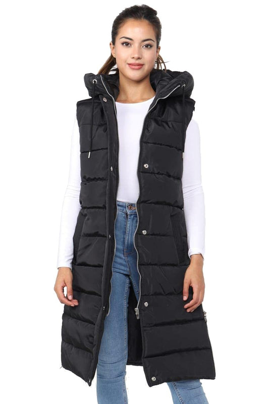Top Fashion18 Ladies Padded Gilet Longline Hooded Jacket Quilted Winter Wear -L
