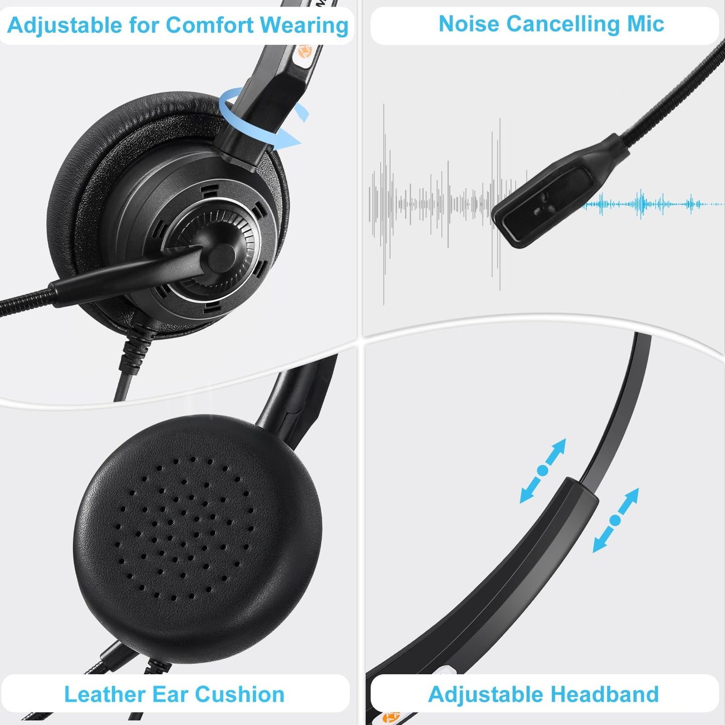 Arama RJ9 Telephone Headset with Microphone Noise Cancelling Office RJ9