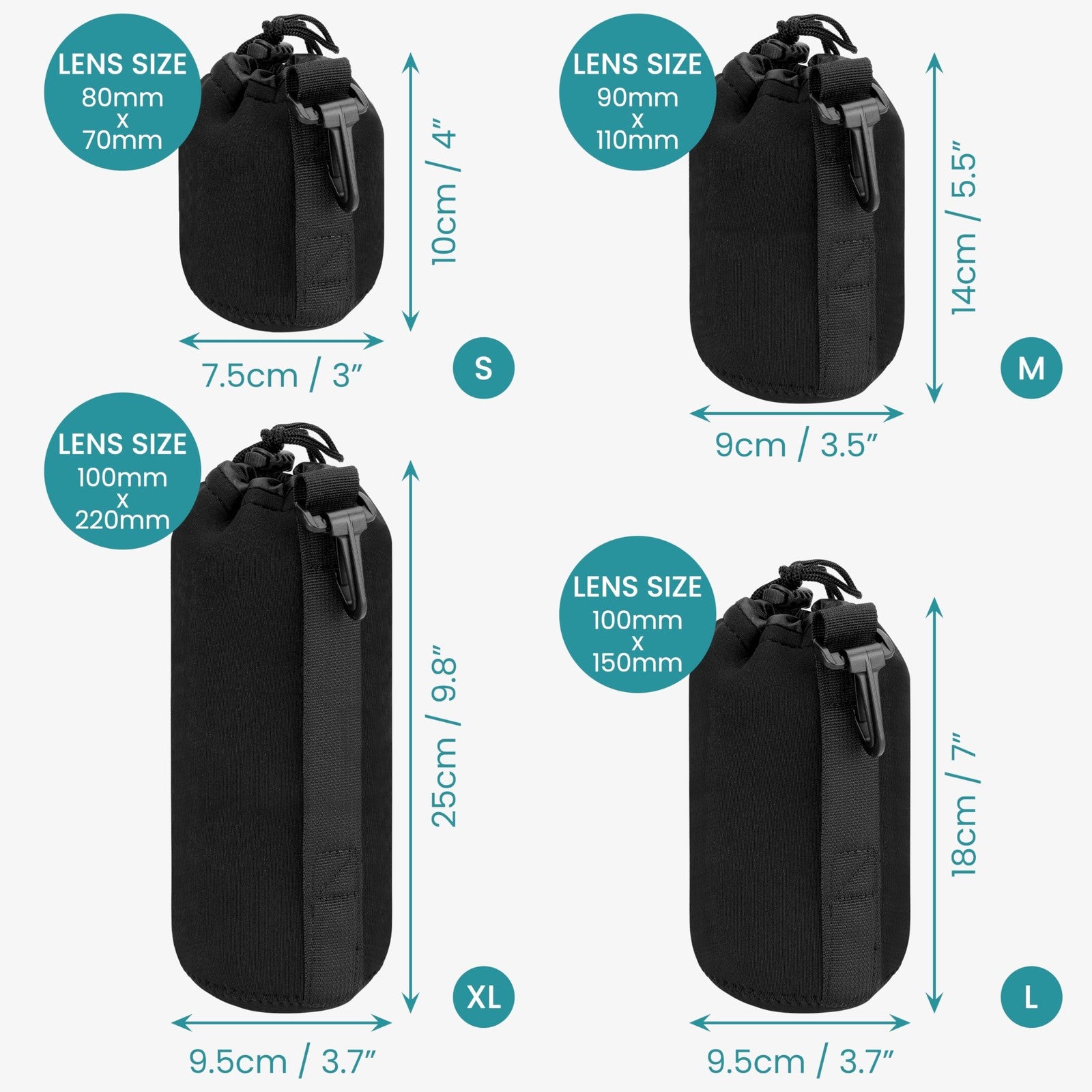 BELLE VOUS 4 Pack of Black Protective Camera Lens Pouch Bags
