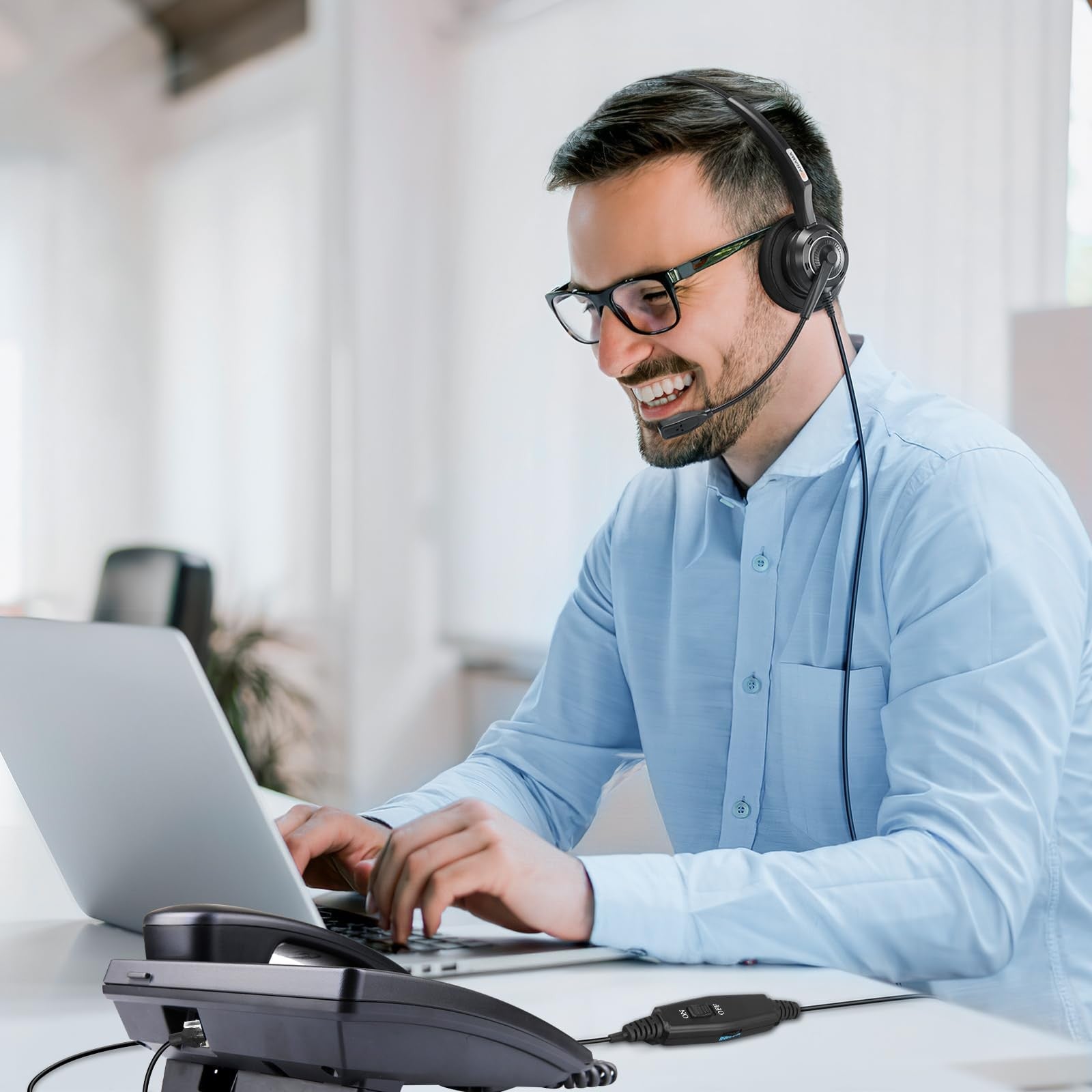 Arama RJ9 Telephone Headset with Microphone Noise Cancelling Office RJ9
