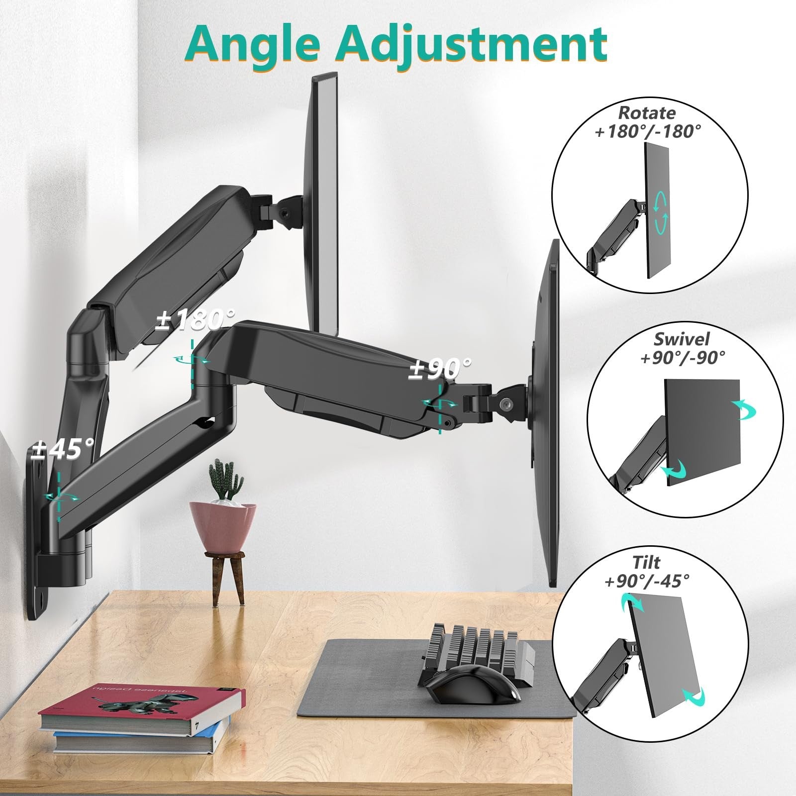 Dual Monitor Wall Mount for Screen up to 32 Inch & 9 kg Fully Adjustable Double