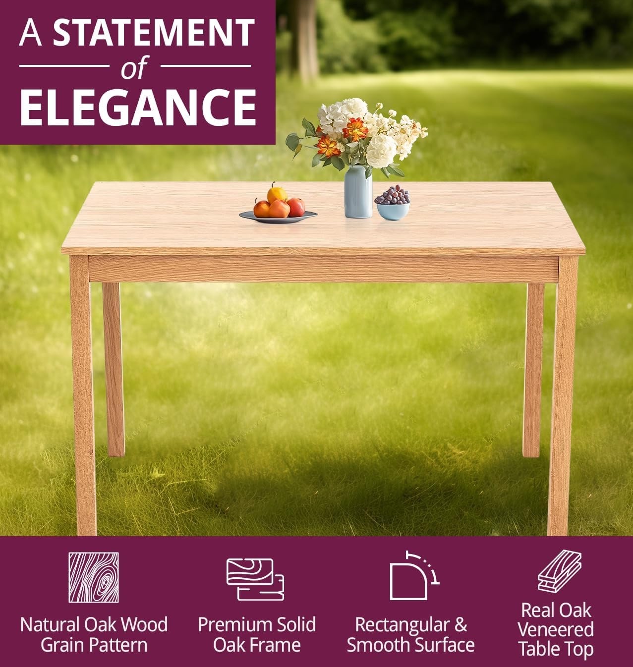 Oak Small Dining Table and Chairs Set 4, Rectangular