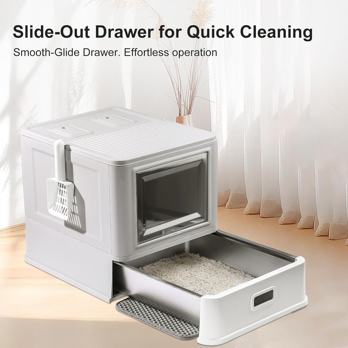 Matchup Enclosed Stainless Steel Cat Litter Box with Lid & Drawer Design