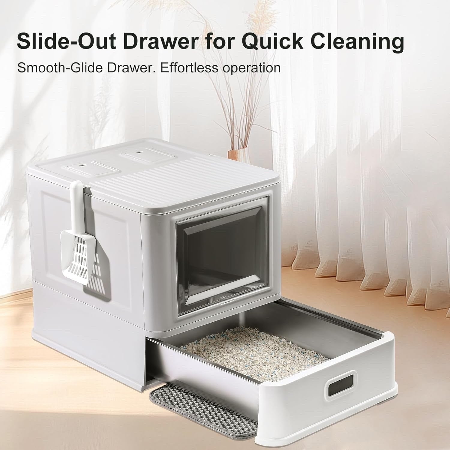 Matchup Enclosed Stainless Steel Cat Litter Box with Lid & Drawer Design