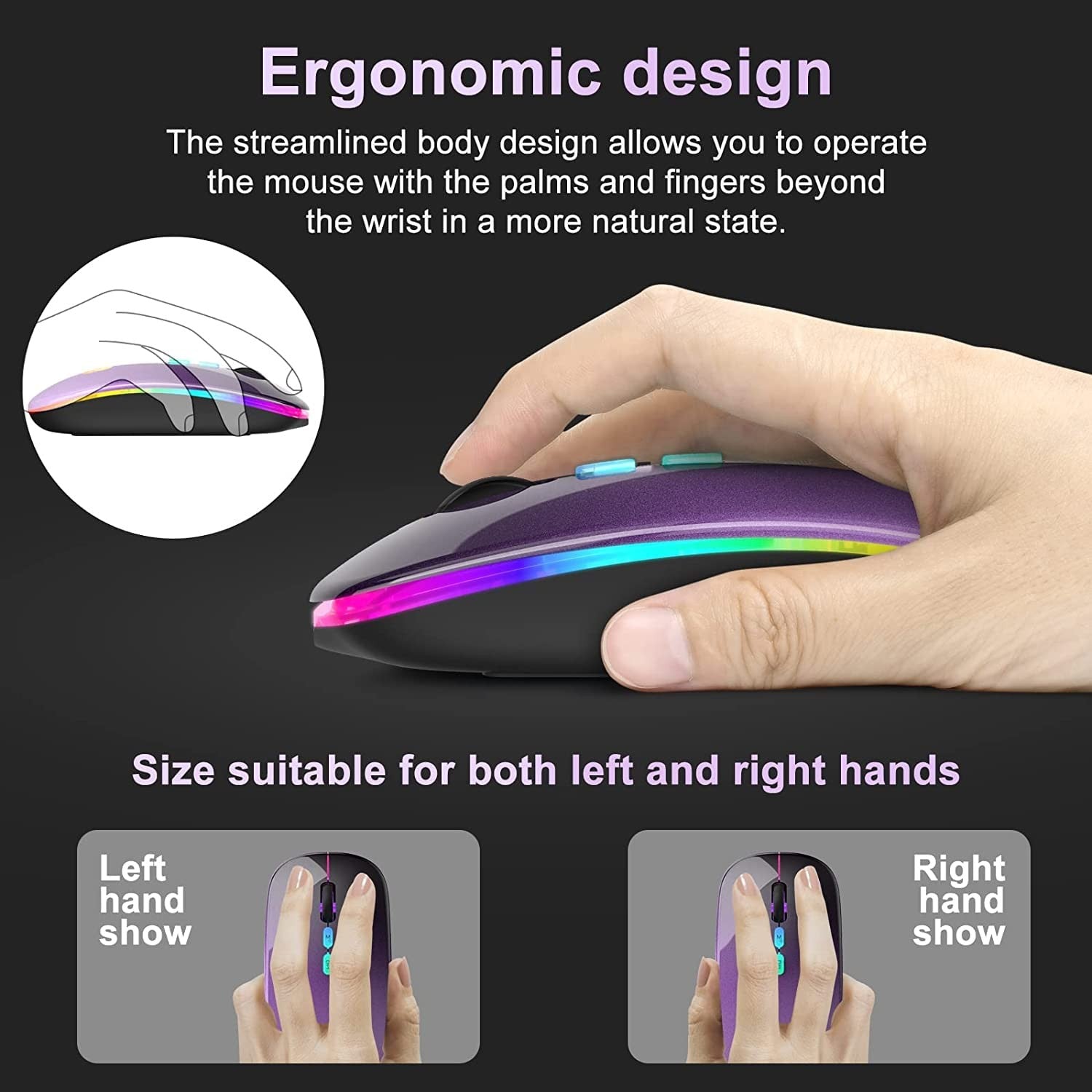 Bluetooth Wireless Mouse with Type-C Receiver Rechargeable 2.4G USB Portable