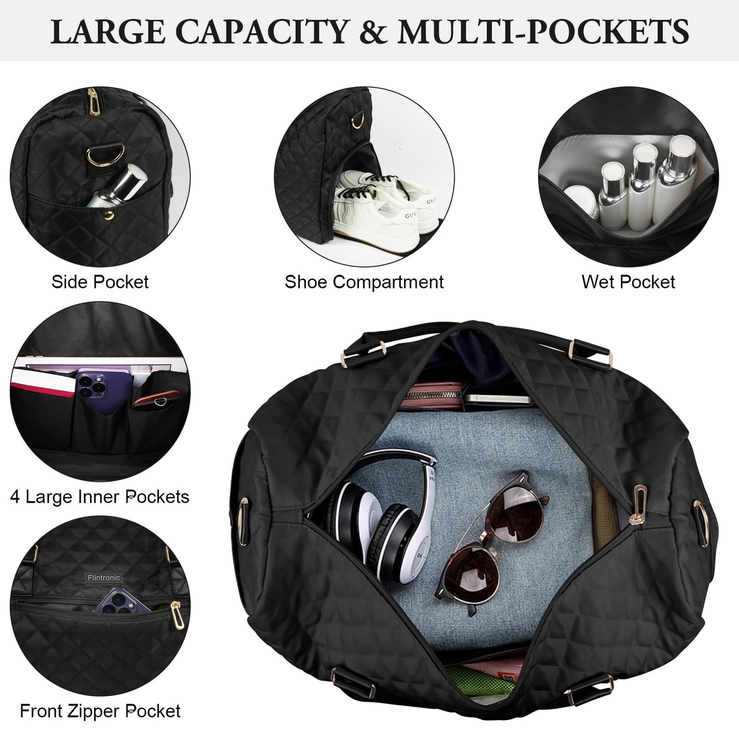 Travel Duffel Gym Bag Foldable Weekend Hand Luggage with Wet/Dry Separation