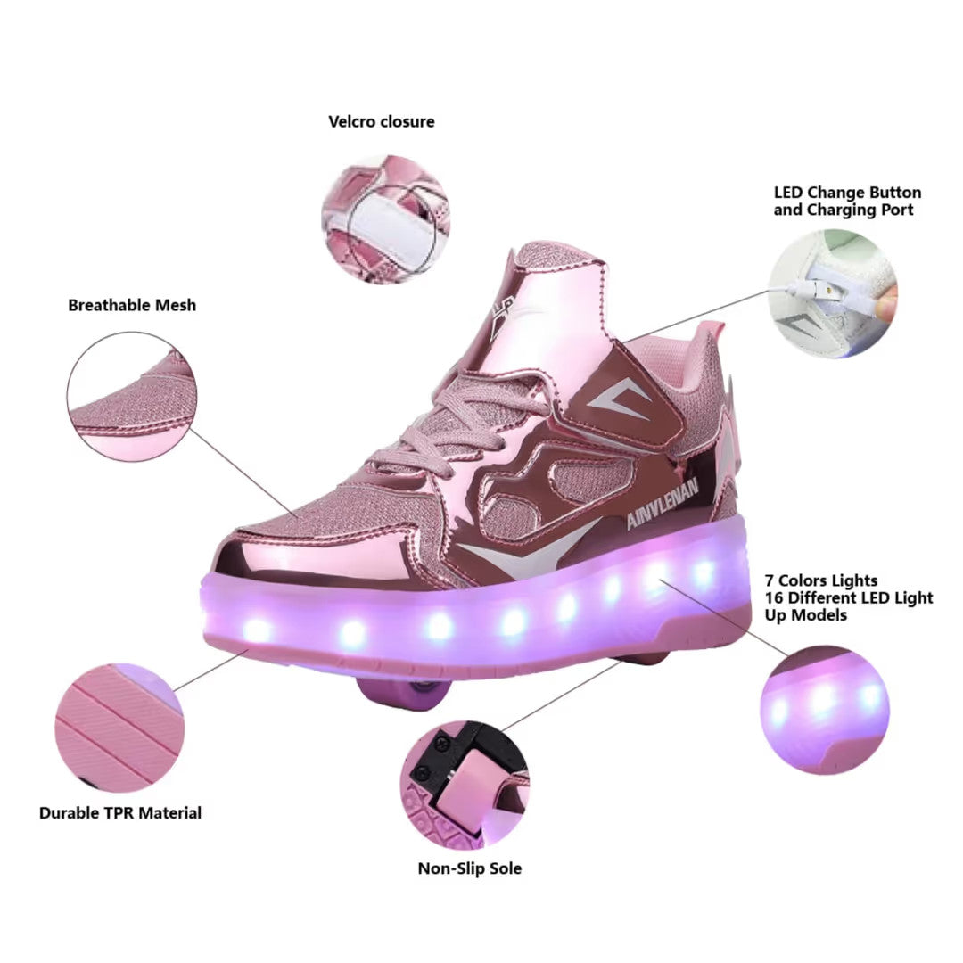 HUSKSWARE Kids Roller Shoes LED Light-Up Sneakers