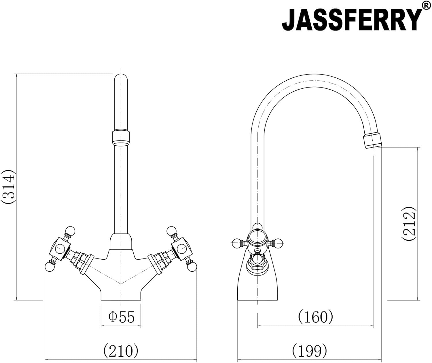 Swan Neck Kitchen Mixer Tap Monobloc Two Crosshead Handles Sink Basin Faucet