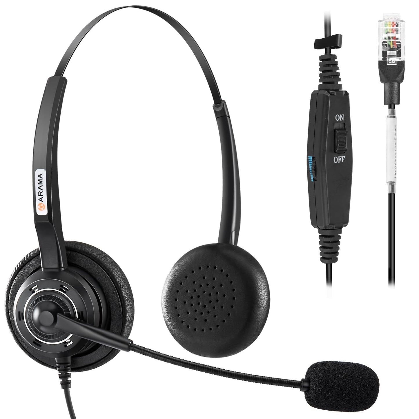Arama RJ9 Telephone Headset with Microphone Noise Cancelling Office RJ9