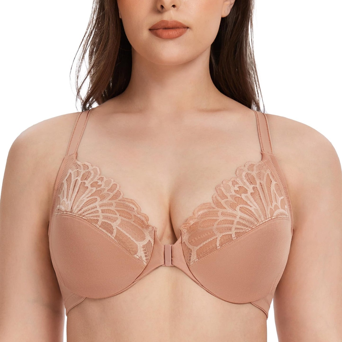 Women's Plus Size Stretch Lace Underwire Bras – Cappuccino 44E