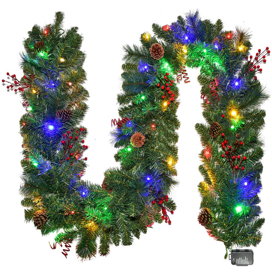 Christmas Garland With Lights 9FT, Battery Powered 8 Lighting Modes 50 LED Light