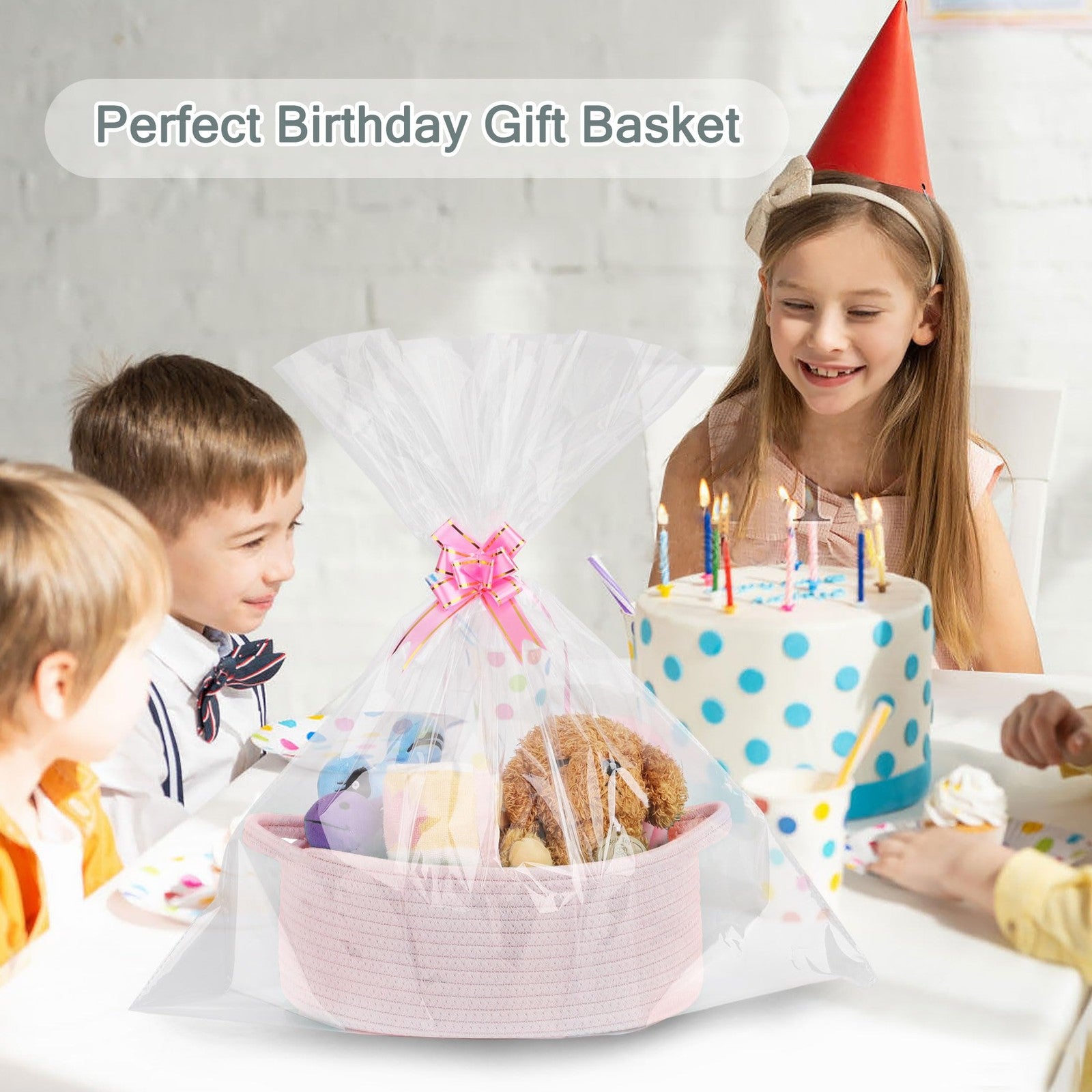 Small Woven Cotton Rope Storage Basket Nursery Organiser with Gift Bags & Ribbon