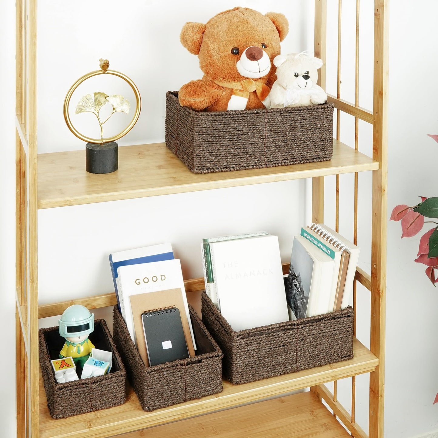 4 Pack of Brown Wicker Storage Baskets Natural Rattan Nesting Organiser set of 4