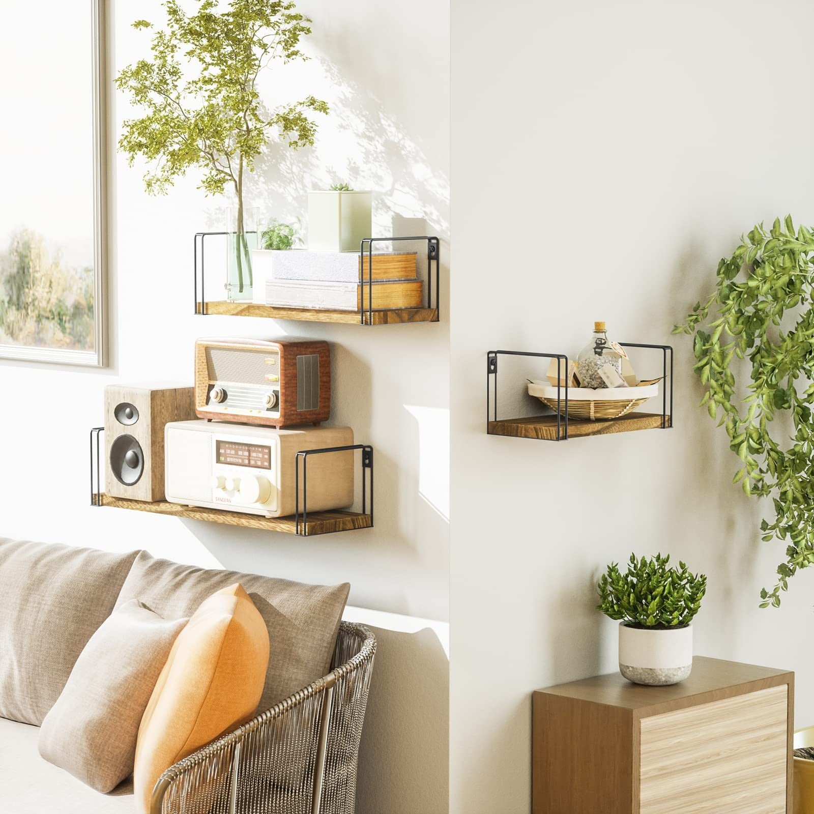 Rustic Floating Shelves, Decorative Wood Wall Set of 3, SRIWATANA