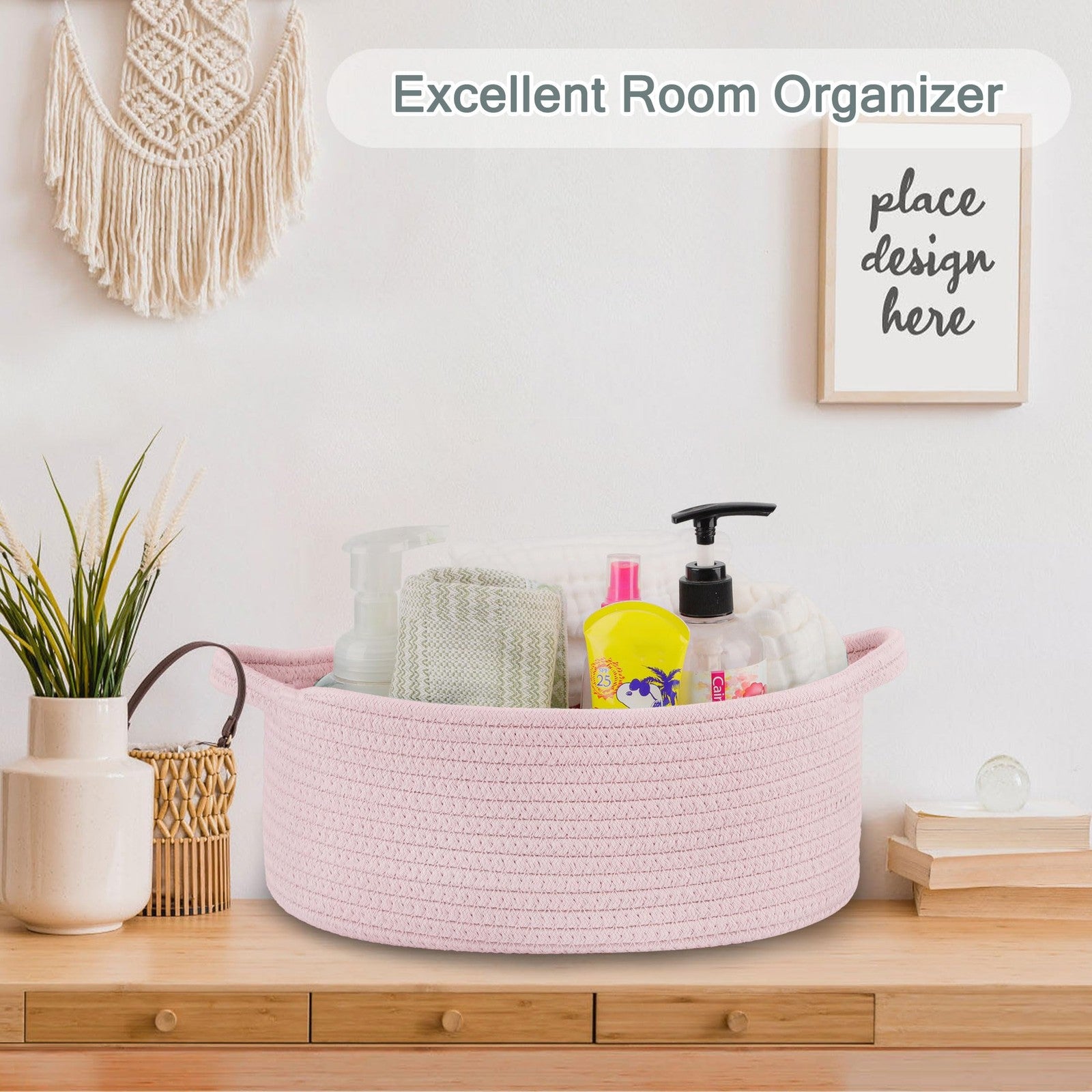 Small Woven Cotton Rope Storage Basket Nursery Organiser with Gift Bags & Ribbon
