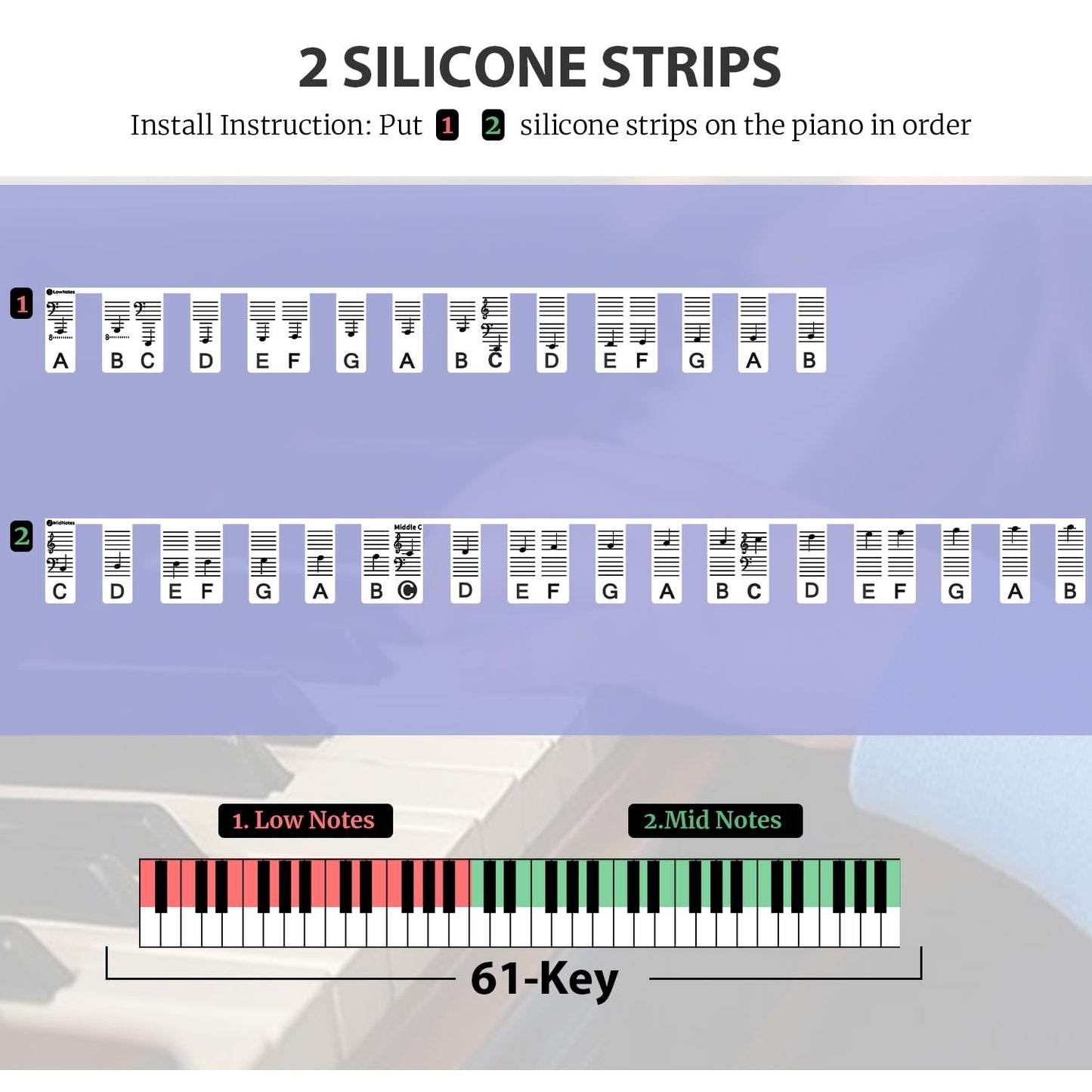 Piano Removable Piano Keyboard Note Labels to Key Keyboards Silicone Black 61Key