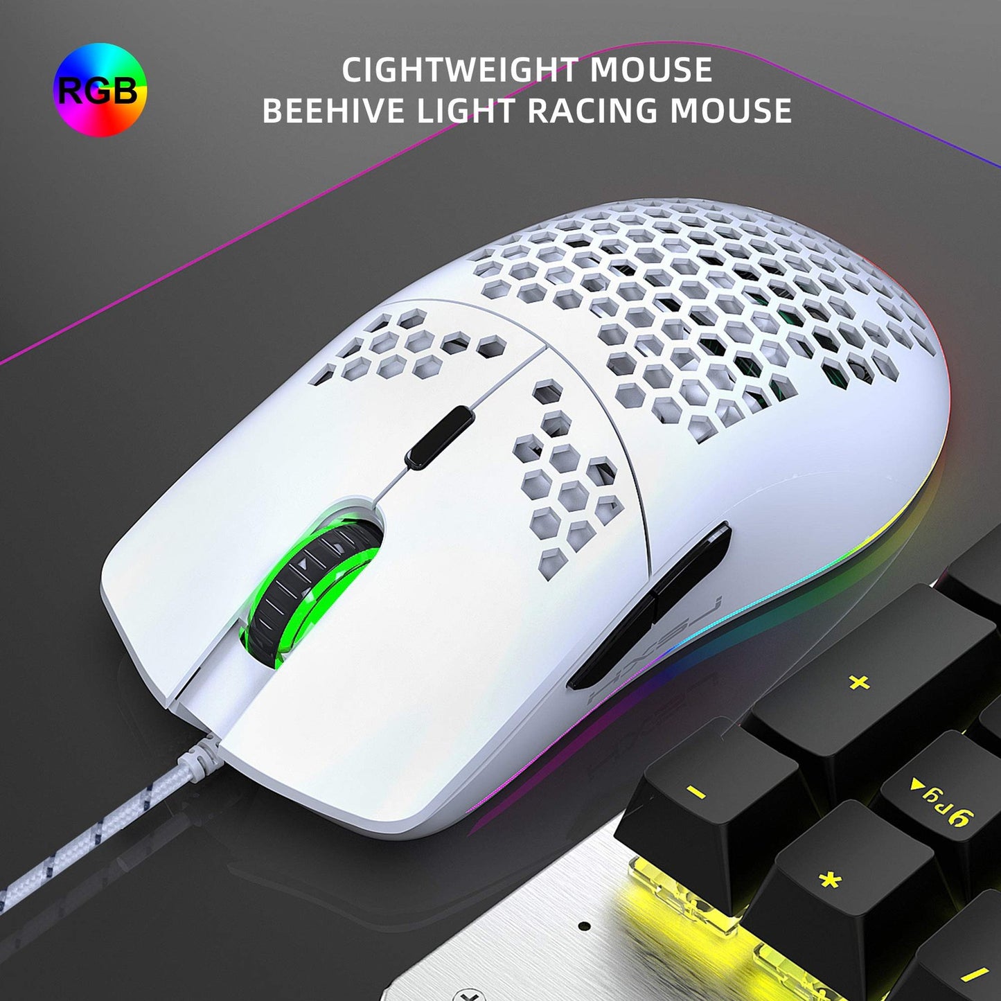 Wired Gaming Mouse, J900 6 RGB Lighting 6400 DPI