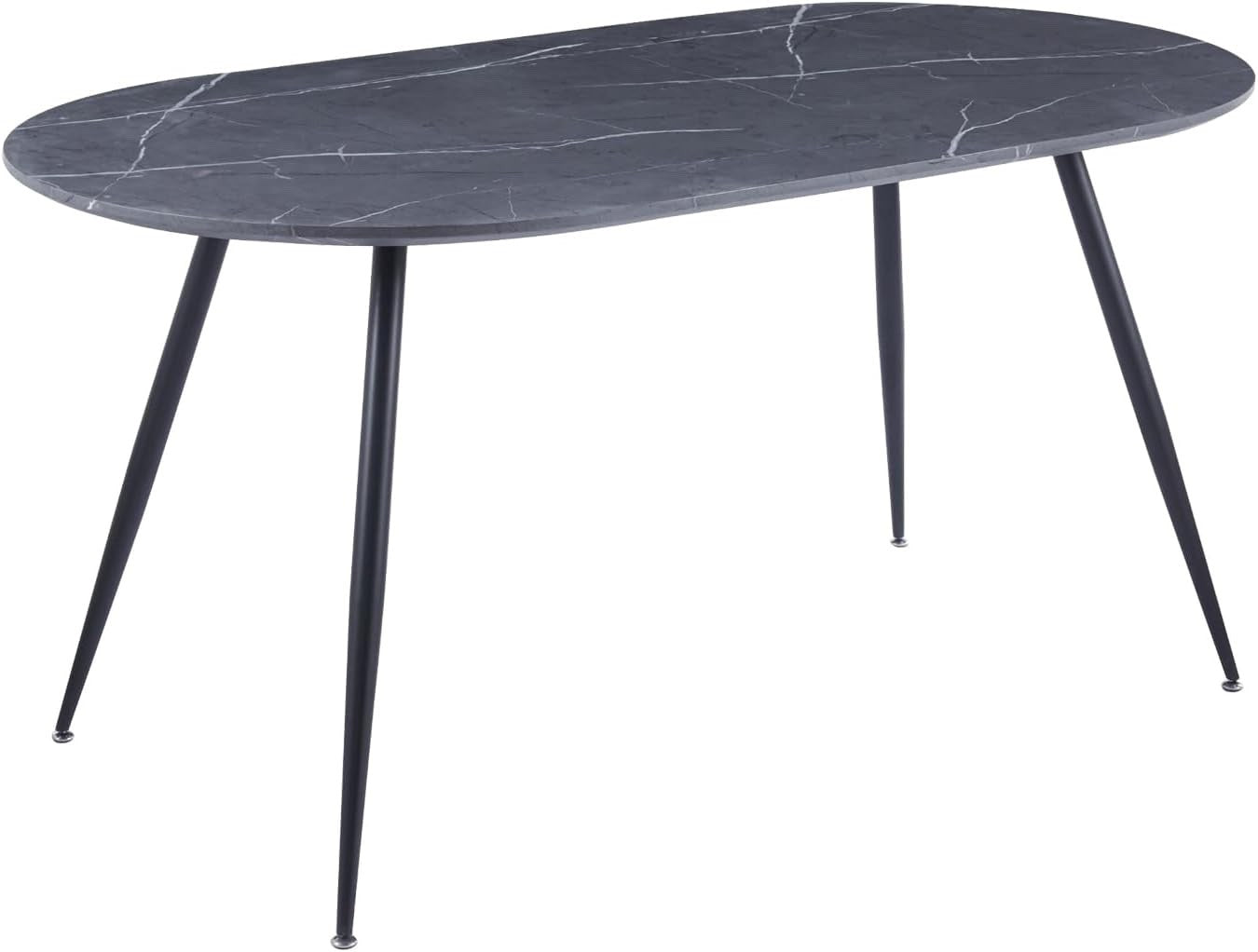 Oval Dining Table with Grey Marble Effect Top and Black Metal Legs