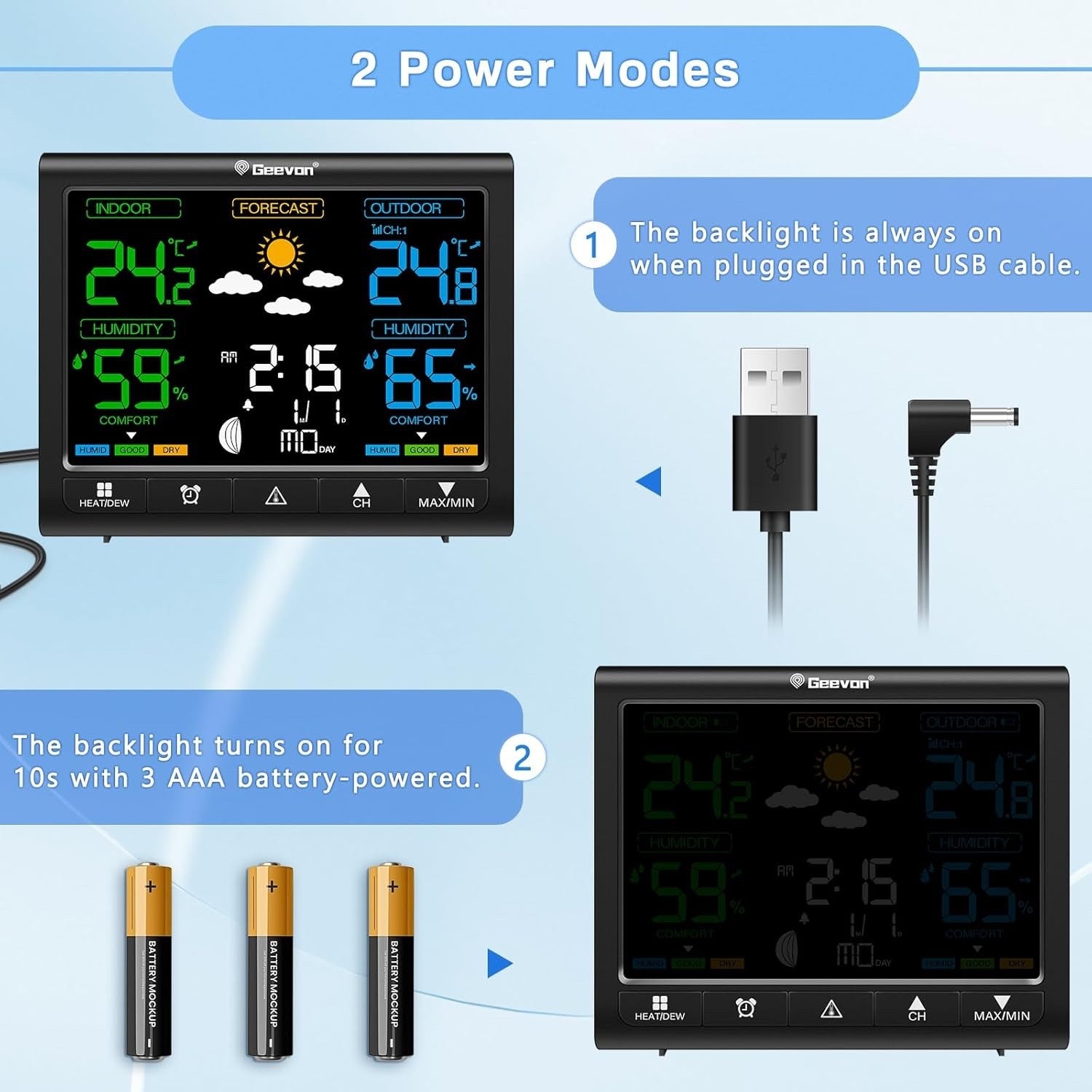 Wireless Weather Station Indoor Outdoor Digital Thermometer Weather Clock Sensor