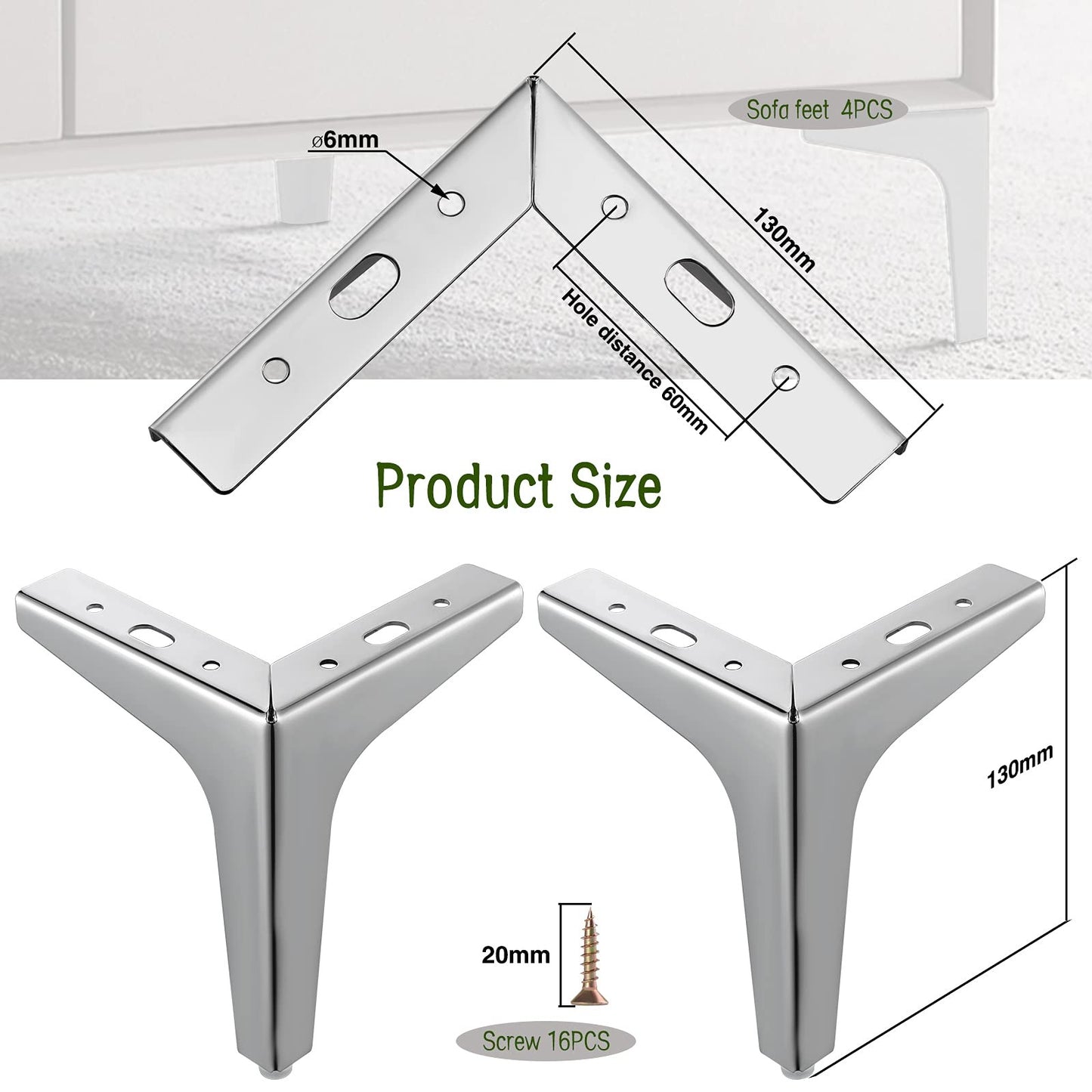 4 PCS Metal Furniture Legs Sofa Legs Modern Metal Triangle Furniture Feet 13 cm
