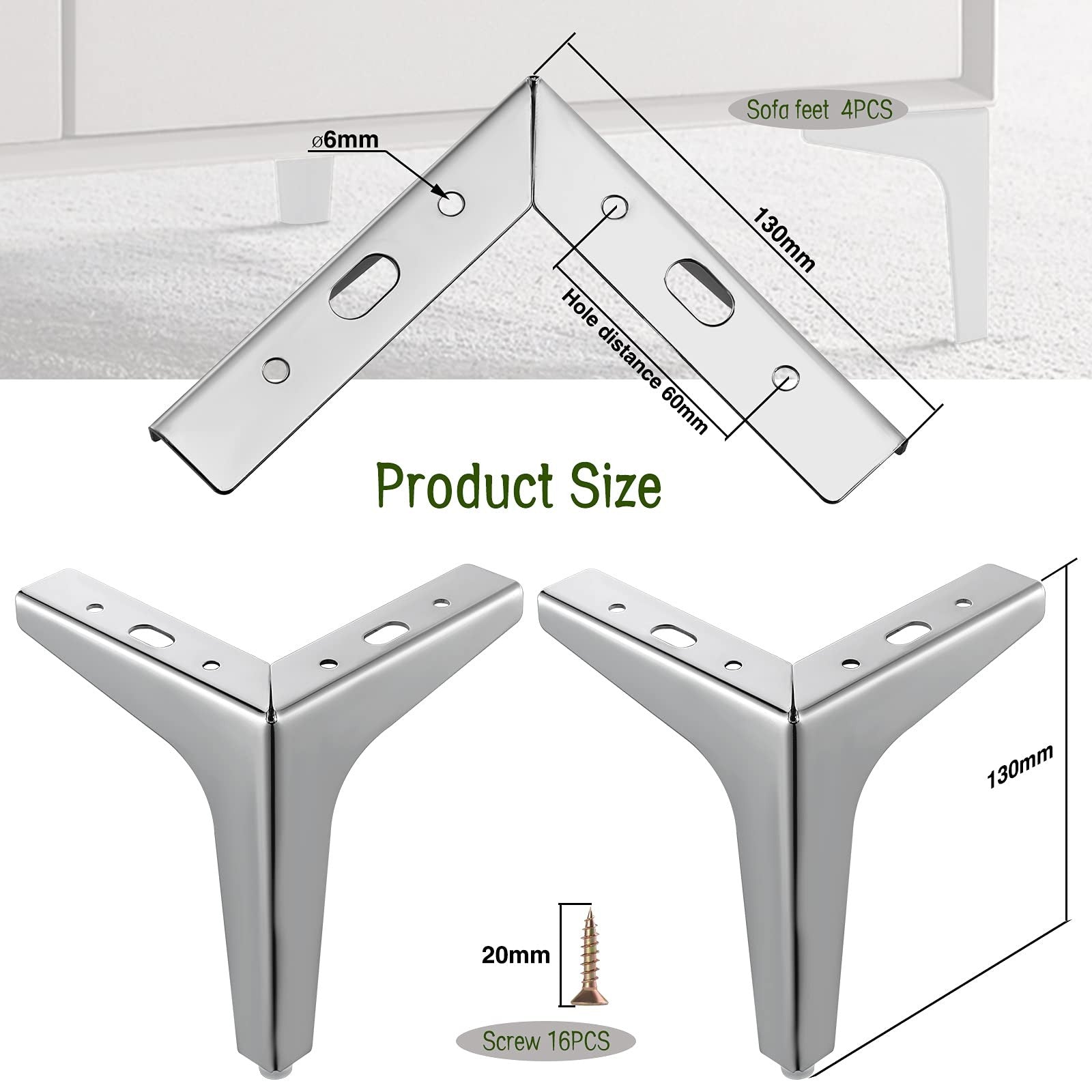 4 PCS Metal Furniture Legs Sofa Legs Modern Metal Triangle Furniture Feet 13 cm