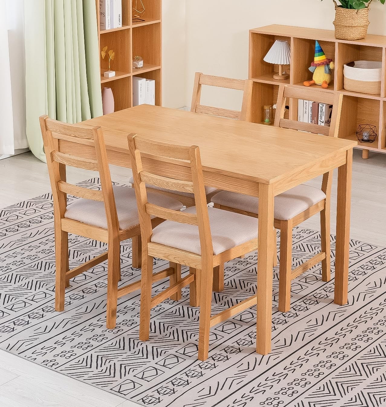 Oak Small Dining Table and Chairs Set 4, Rectangular