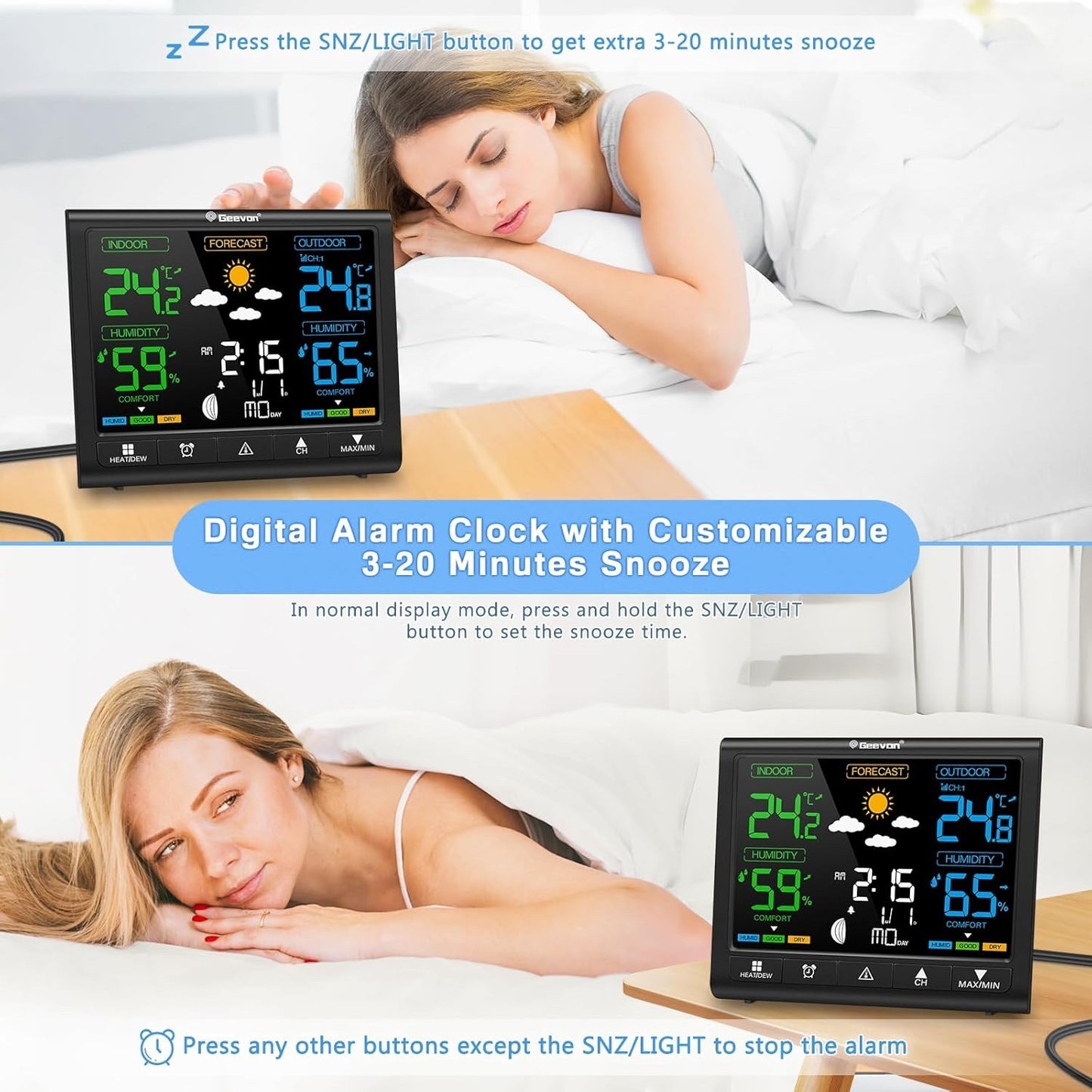 Wireless Weather Station Indoor Outdoor Digital Thermometer Weather Clock Sensor