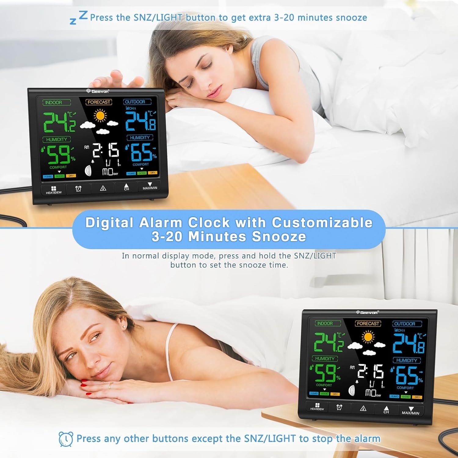 Wireless Weather Station Indoor Outdoor Digital Thermometer Weather Clock Sensor