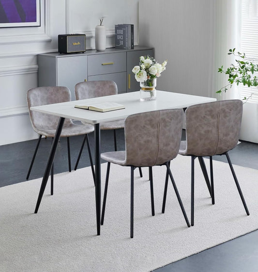 Dining Table, White Marble Effect Top Small Kitchen Table with Metal Legs