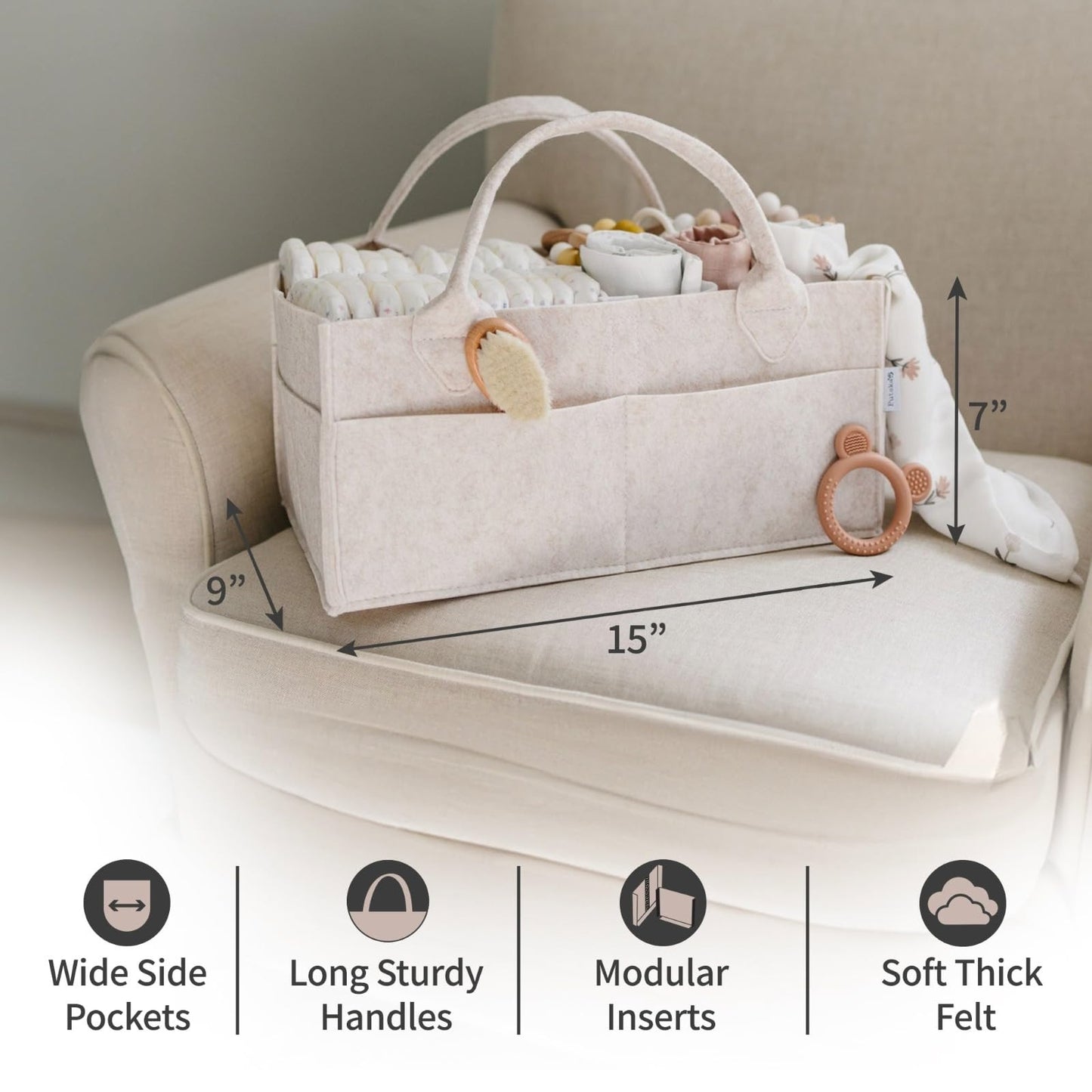 PUTSKA Baby Nappy Caddy Organizer - Nursery Storage Basket for Nappy Station,