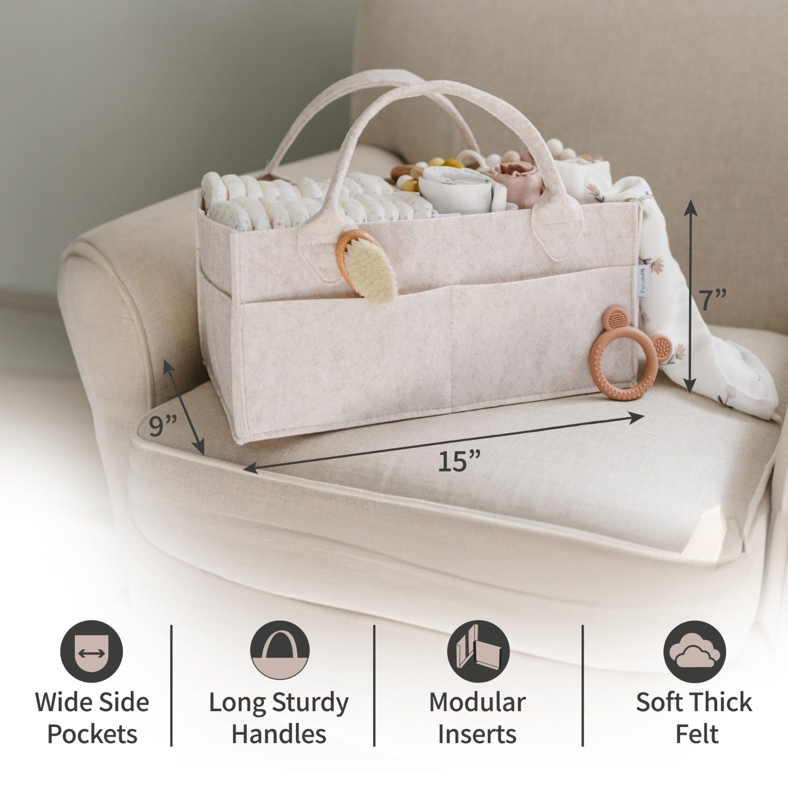 PUTSKA Baby Nappy Caddy Organizer - Nursery Storage Basket for Nappy Station,