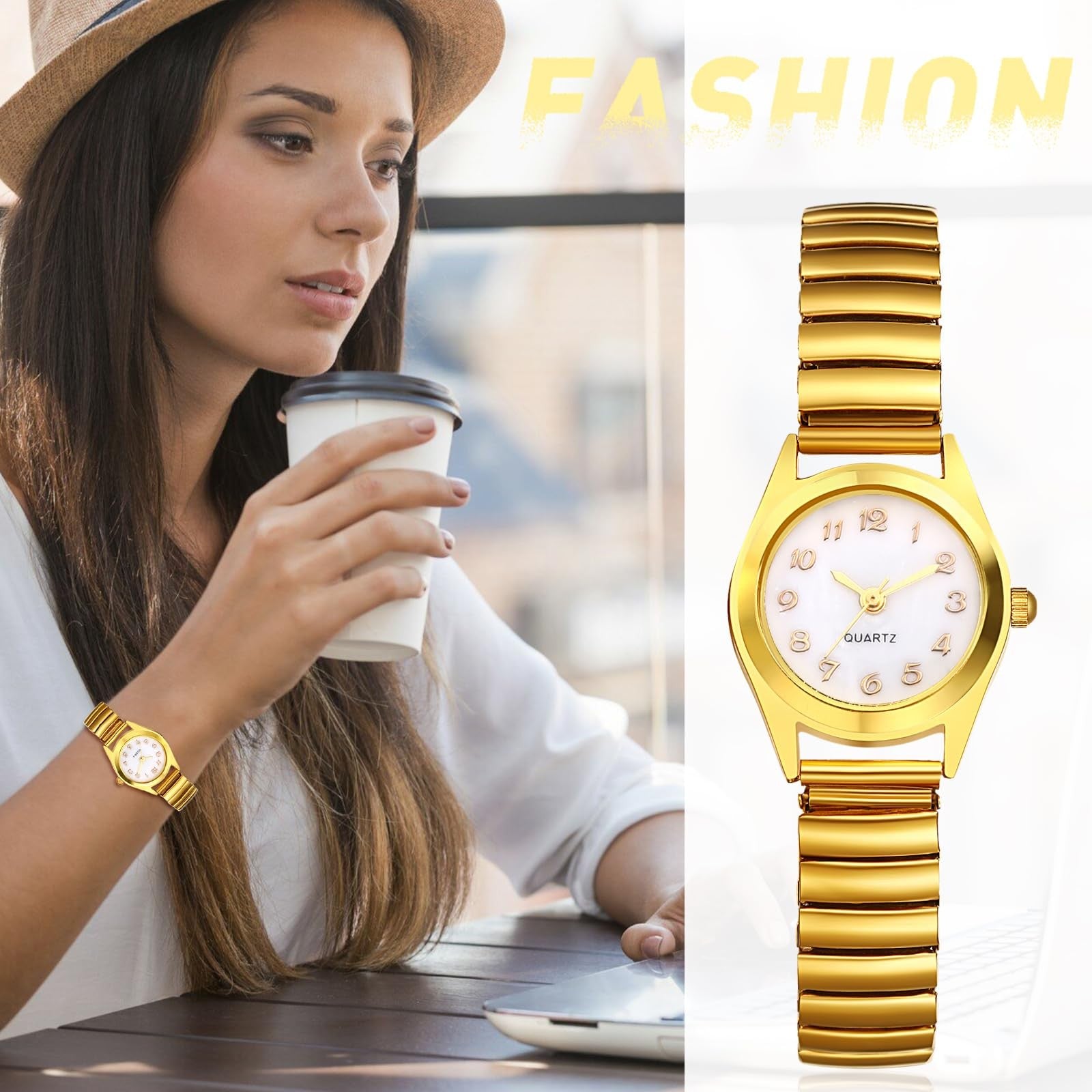 Avaner Women's Elastic Strap Quartz Watch Easy Reader Bangle Wristwatch – Gold
