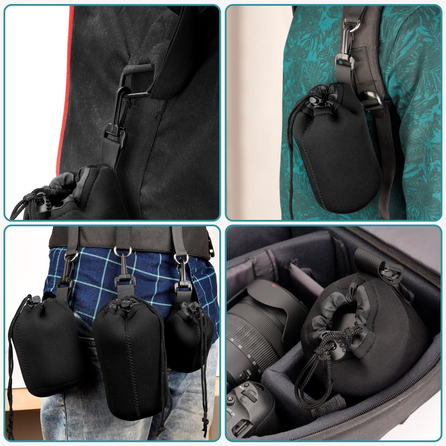 BELLE VOUS 4 Pack of Black Protective Camera Lens Pouch Bags
