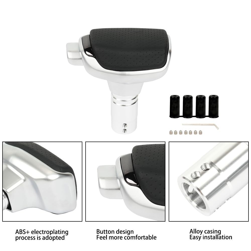 Gear Shift Knob PU Leather Metal Automatic Car Gear Stick Replacement – Black