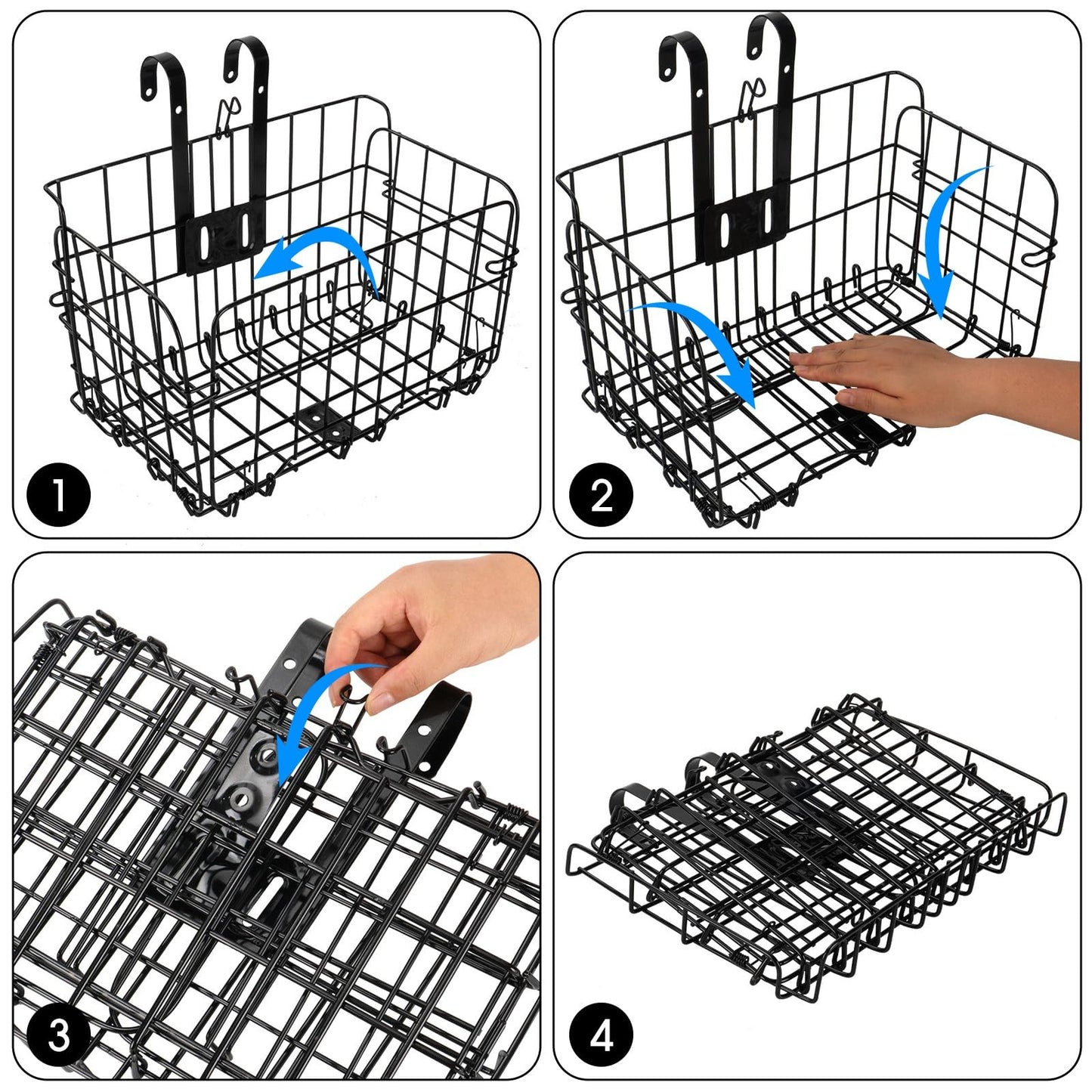Folding Front Bike Basket Removable Cargo Basket for Bicycle – Black