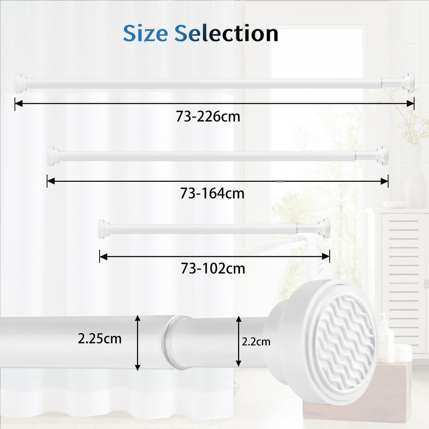 Extendable Shower Curtain Tension Rod 76-226cm,Telescopic Curtain Rod