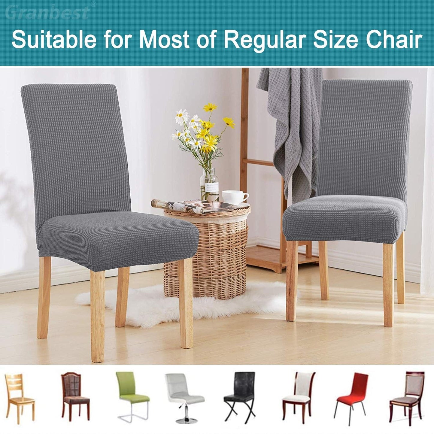Set of 4 High Stretch Dining Chair Slipcovers, Universal Fit Jacquard Parson