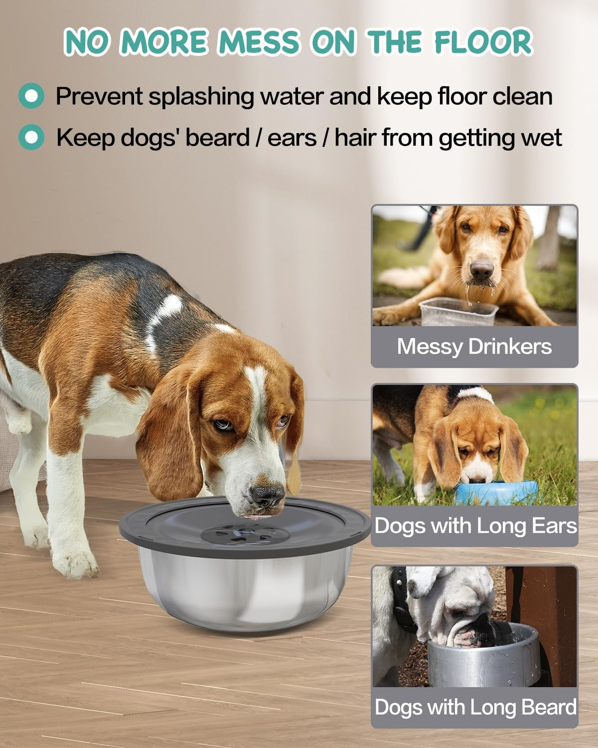 No Spill Dog Water Bowl, 3.5L Large Slow Drinking Pet Water