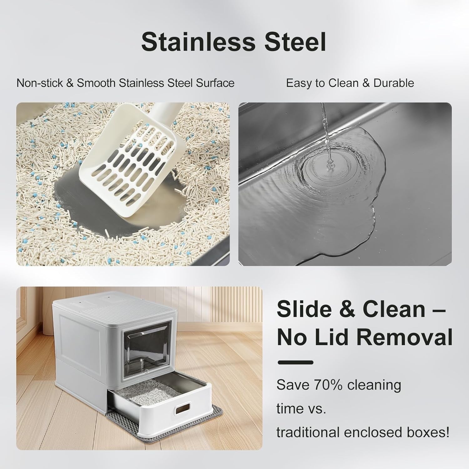 Matchup Enclosed Stainless Steel Cat Litter Box with Lid & Drawer Design