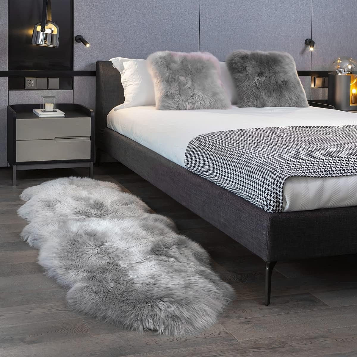 Large Fluffy Grey Rugs For living Room sheepskin