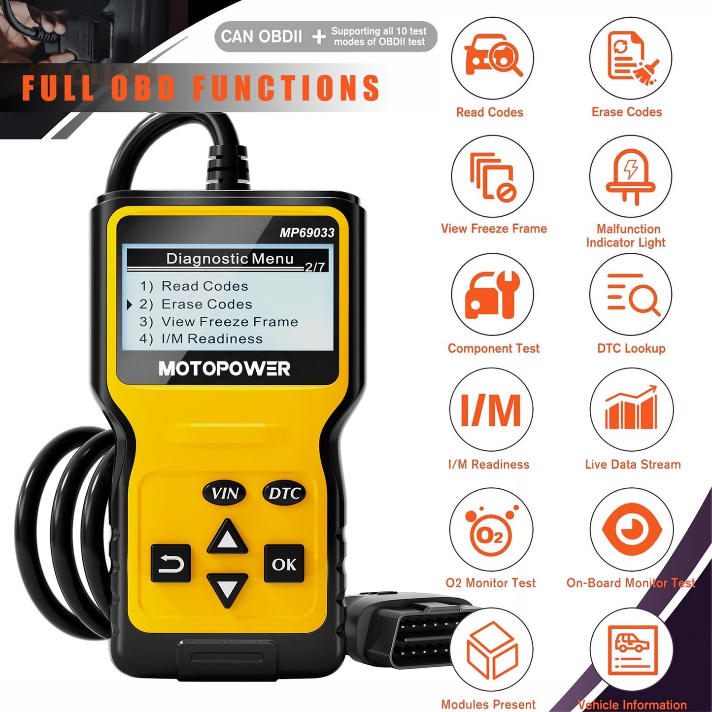 MOTOPOWER MP69033 OBD2 Scanner Universal Car Engine Fault Light Diagnostic Scan