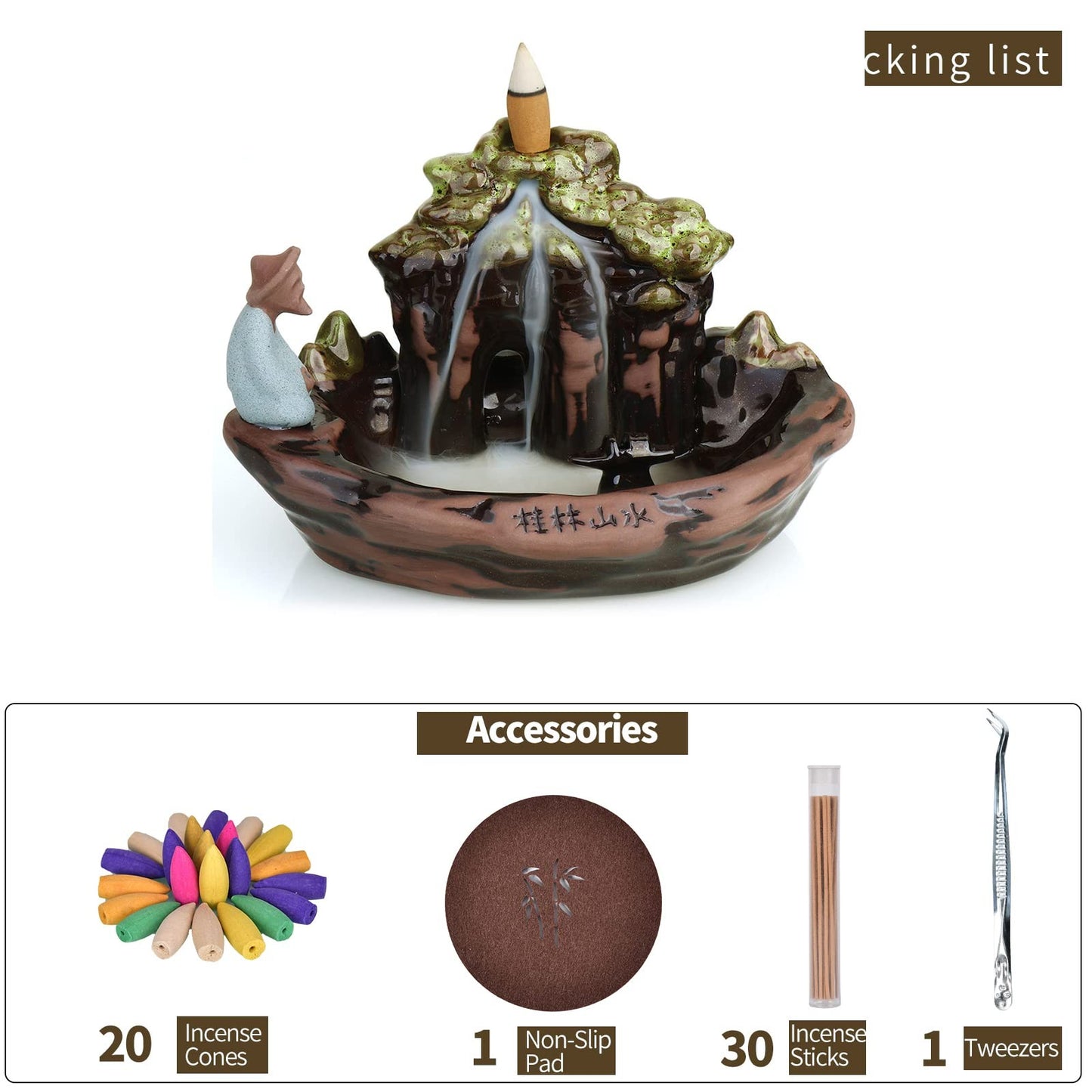 Guilin Landscape Backflow Incense Burner, Beautiful Scene Handmade Ceramic