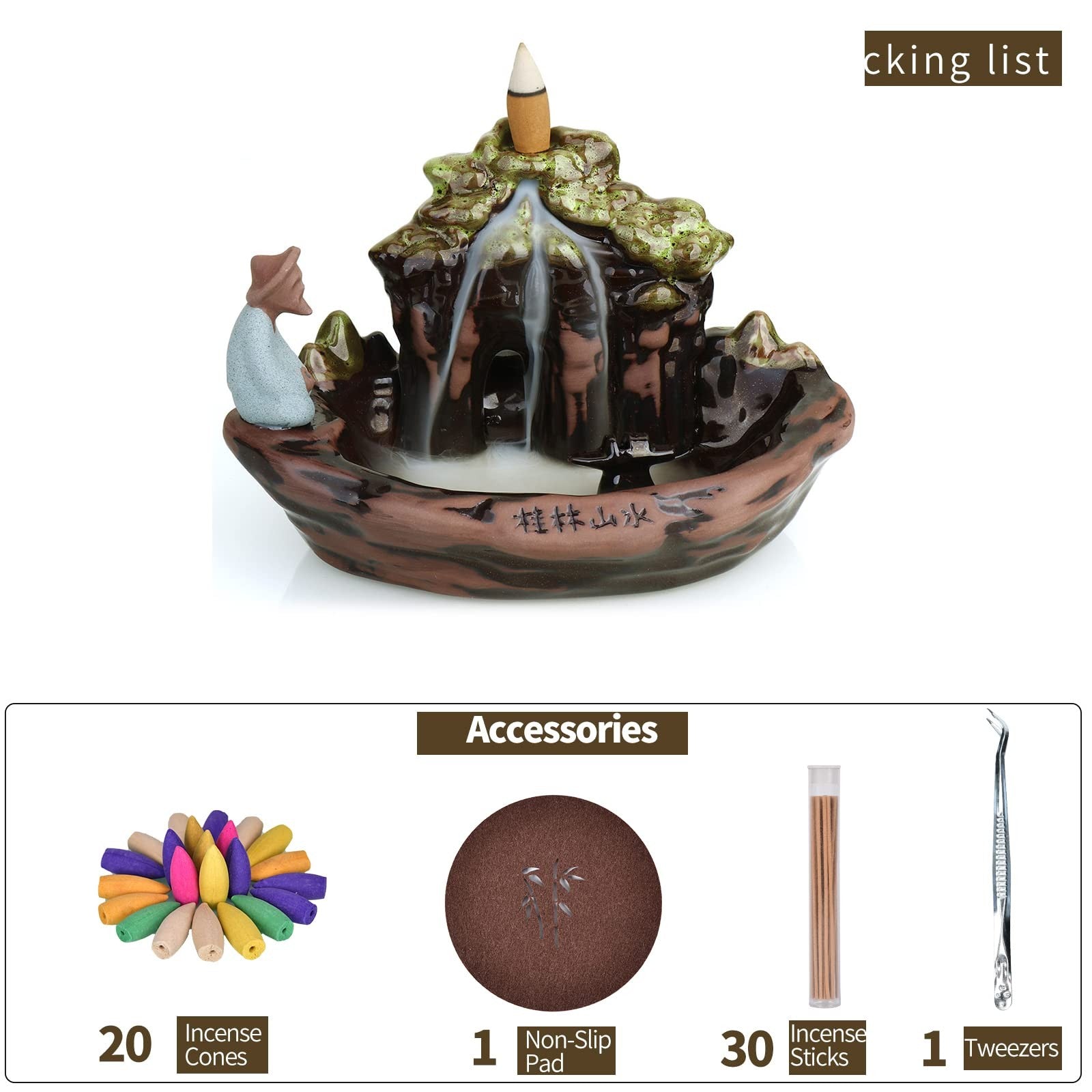Guilin Landscape Backflow Incense Burner, Beautiful Scene Handmade Ceramic