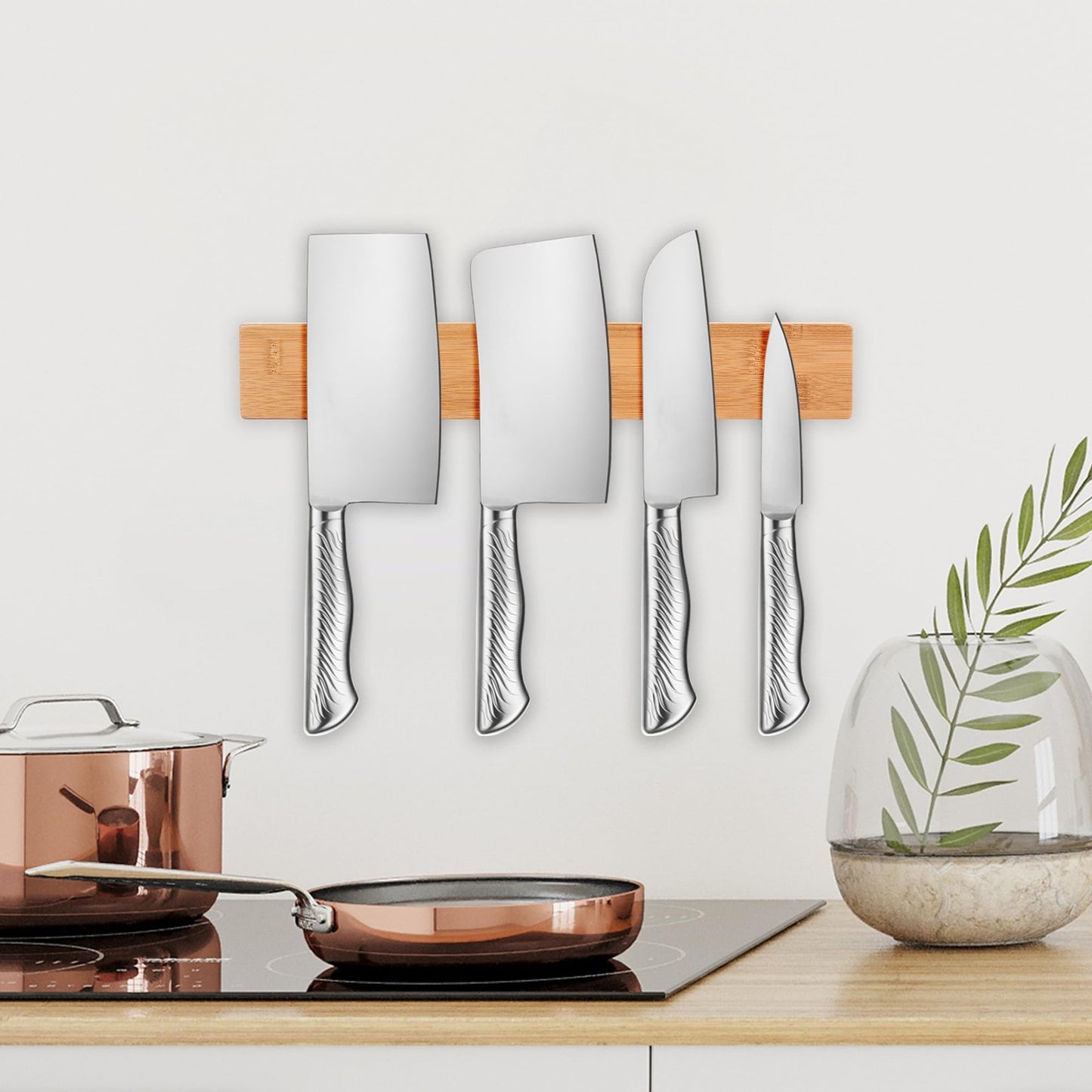 Vencier Bamboo Magnetic Knife Holder - Powerful 40cm Magnet - Organize Knives