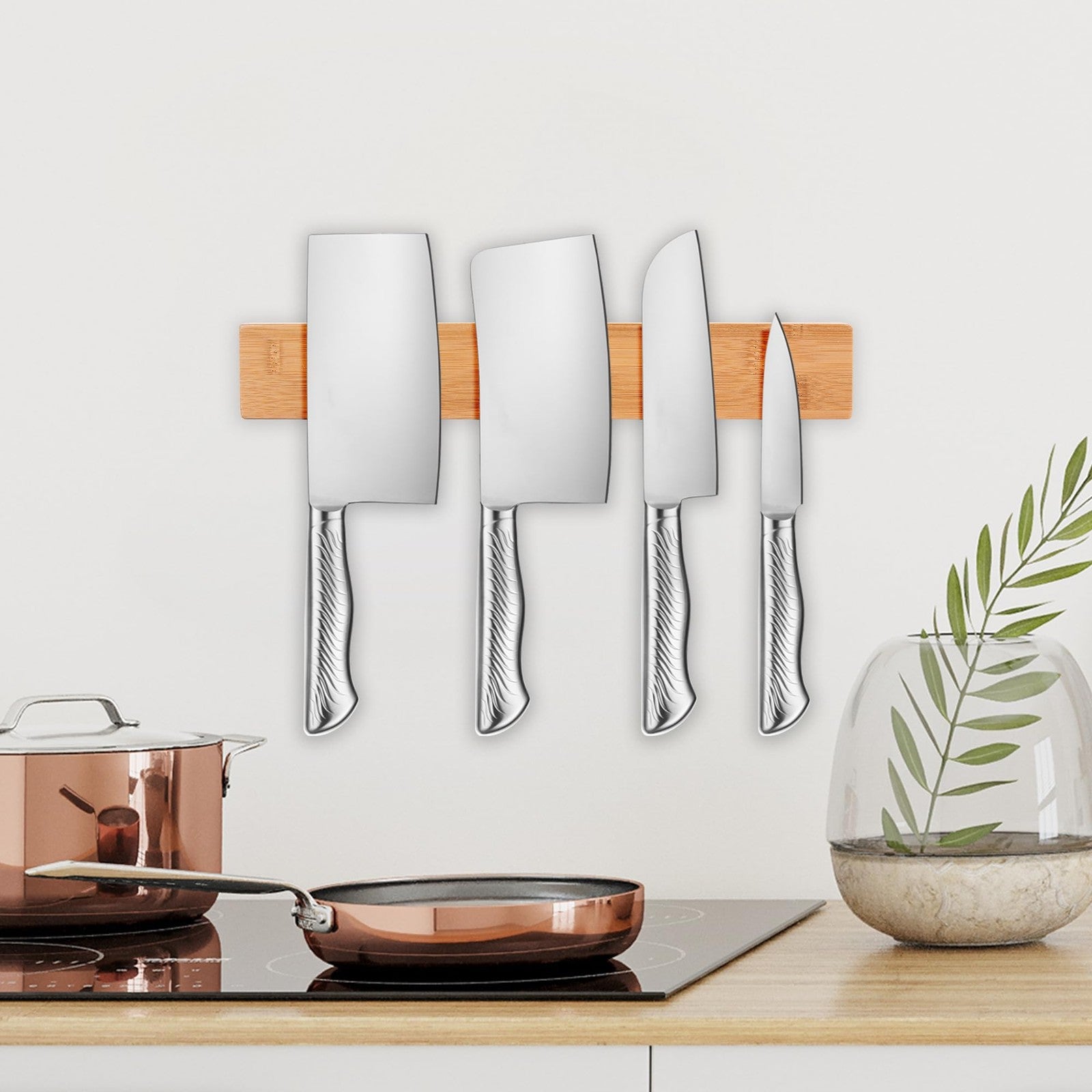 Vencier Bamboo Magnetic Knife Holder - Powerful 40cm Magnet - Organize Knives