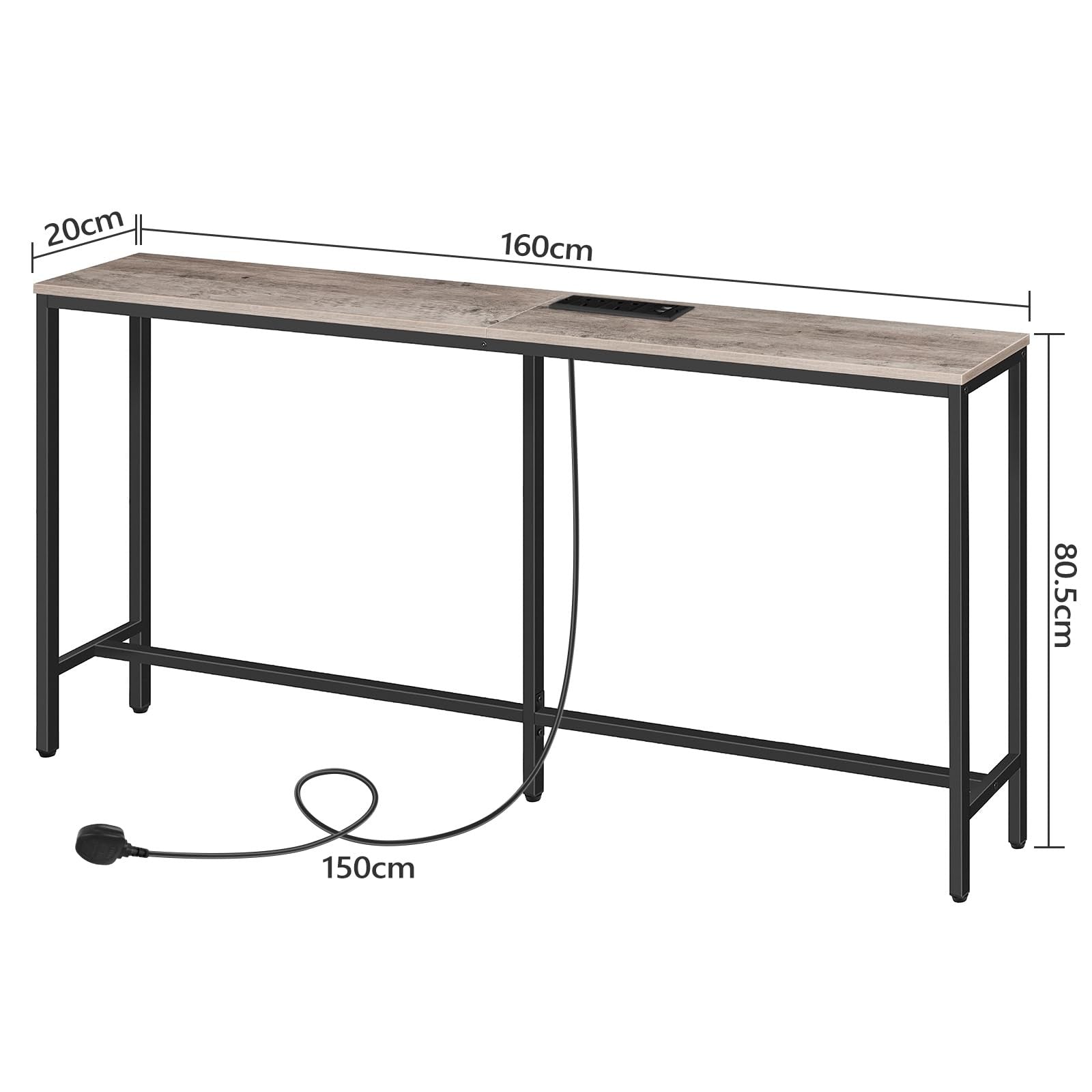 Console Table 160cm with Power Outlet & USB Ports - Industrial