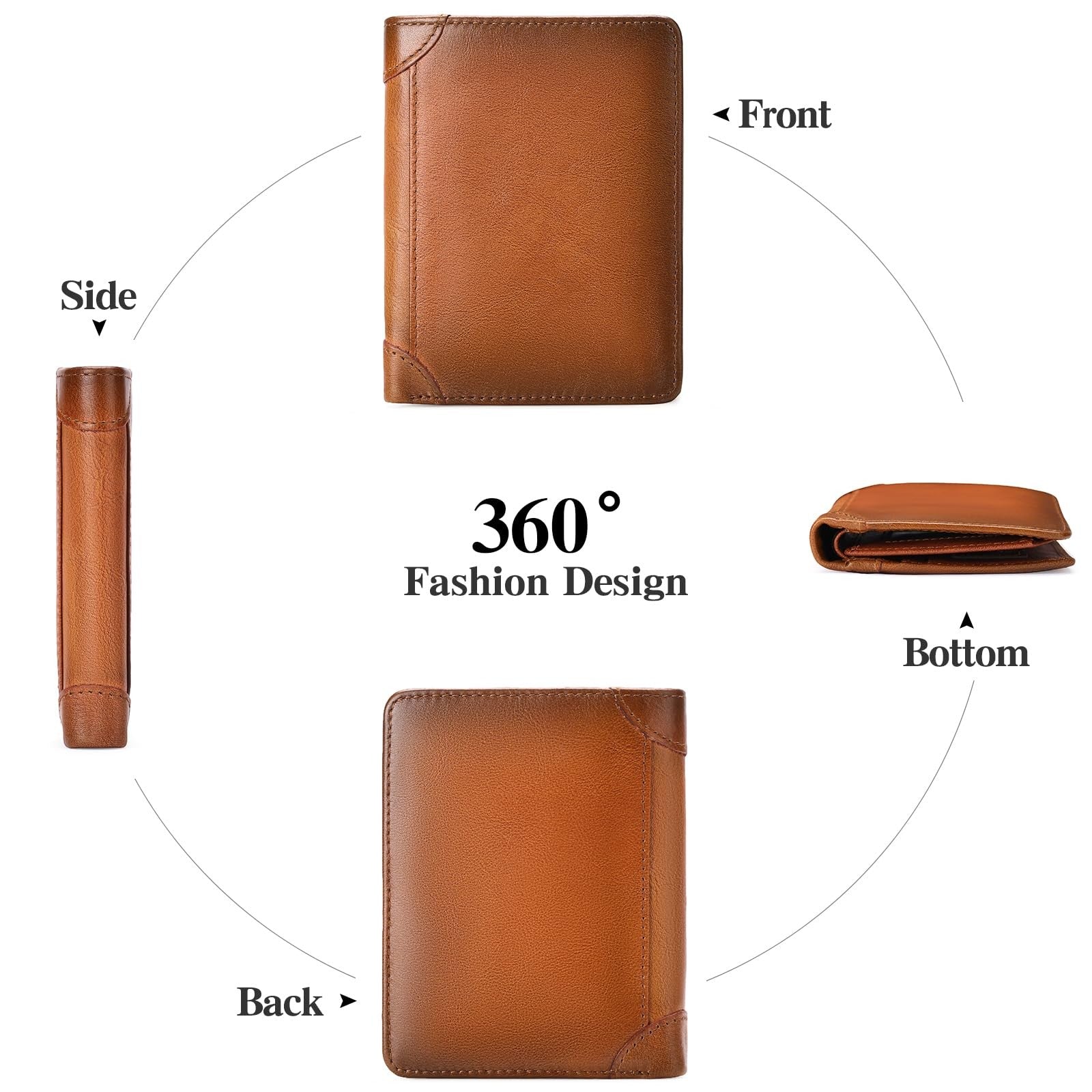 Mens Wallets RFID Blocking Genuine Leather Slim Wallets for Men with 2 ID Window