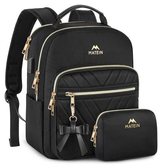 Women’s Small Backpack Lightweight with USB Charging Port – Black 2pcs Set