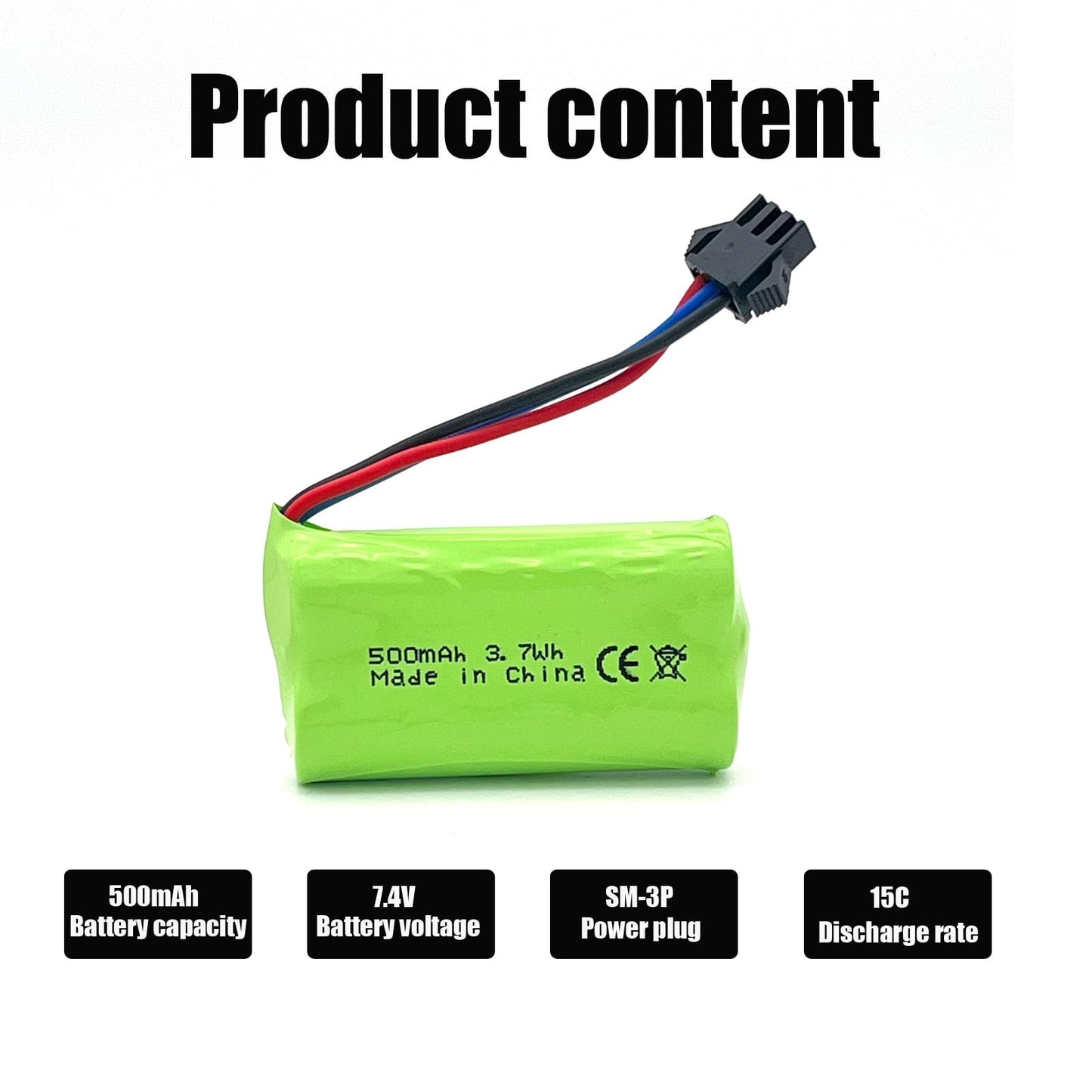 7.4V 500mAh SM-3P Plug 2S Li-ion Battery  USB Charger for RC Car Remote Control